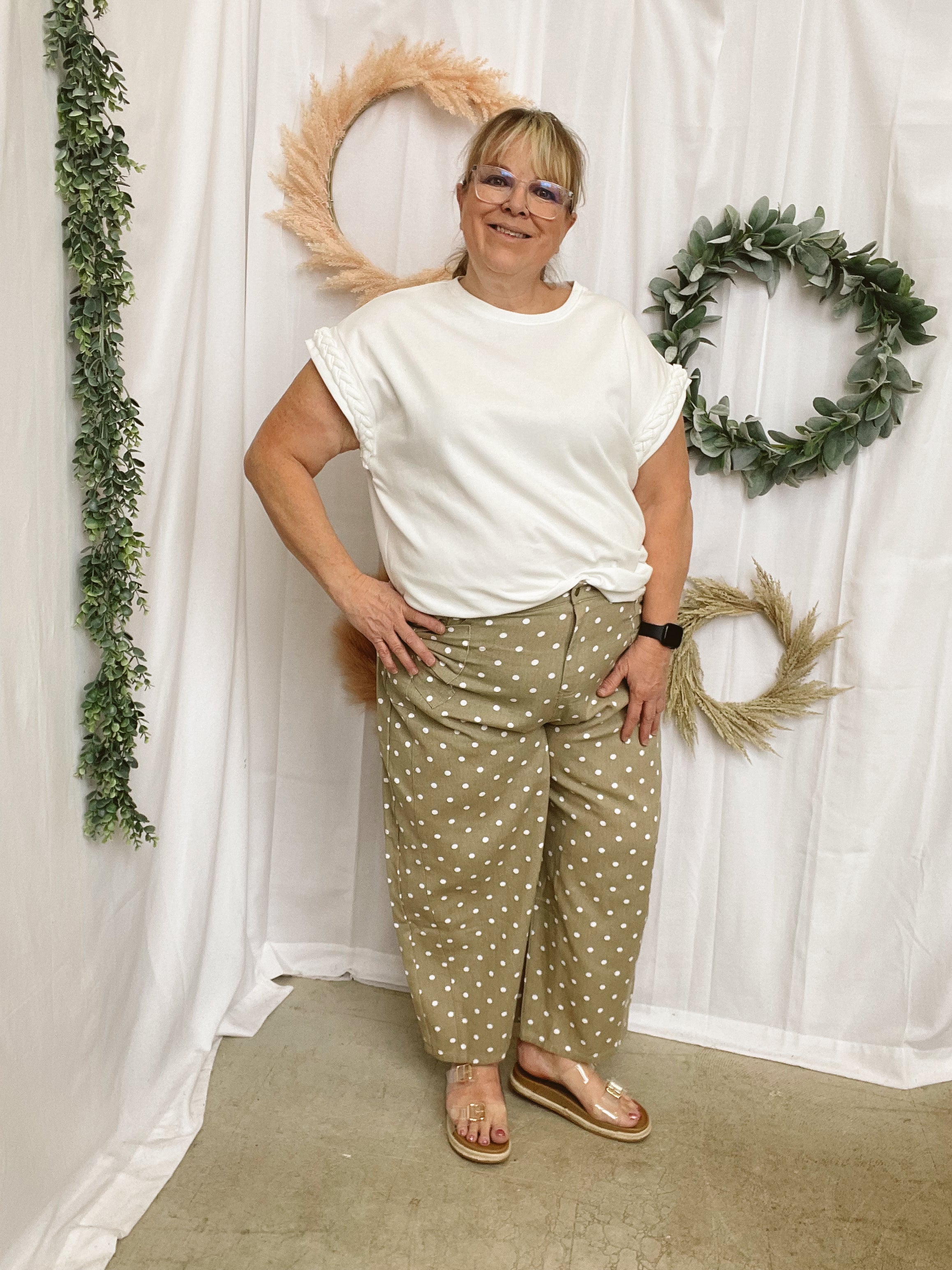 Eve Braided Sleeve Top-White-Short Sleeve Tops-ENTRO-The Silo Boutique, Women's Fashion Boutique Located in Warren and Grand Forks North Dakota