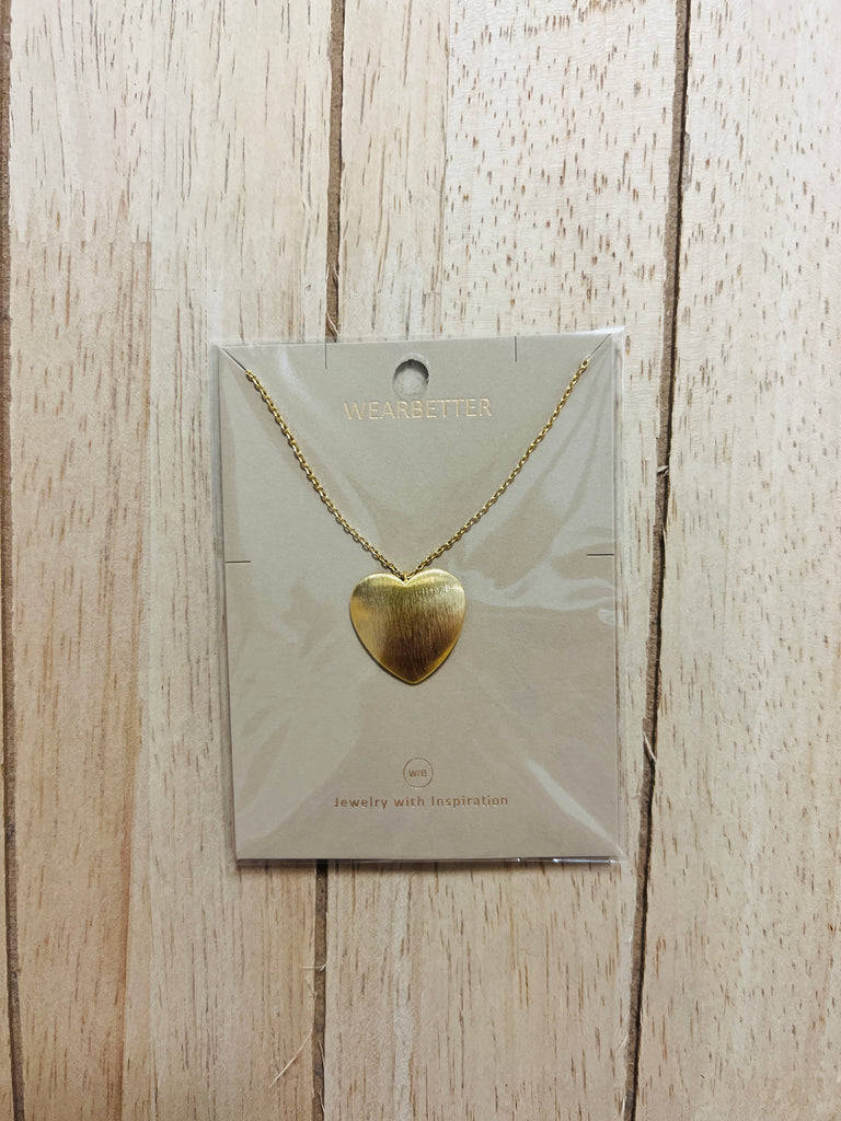 Brushed Gold Heart Necklace-Necklaces-Fame-The Silo Boutique, Women's Fashion Boutique Located in Warren and Grand Forks North Dakota