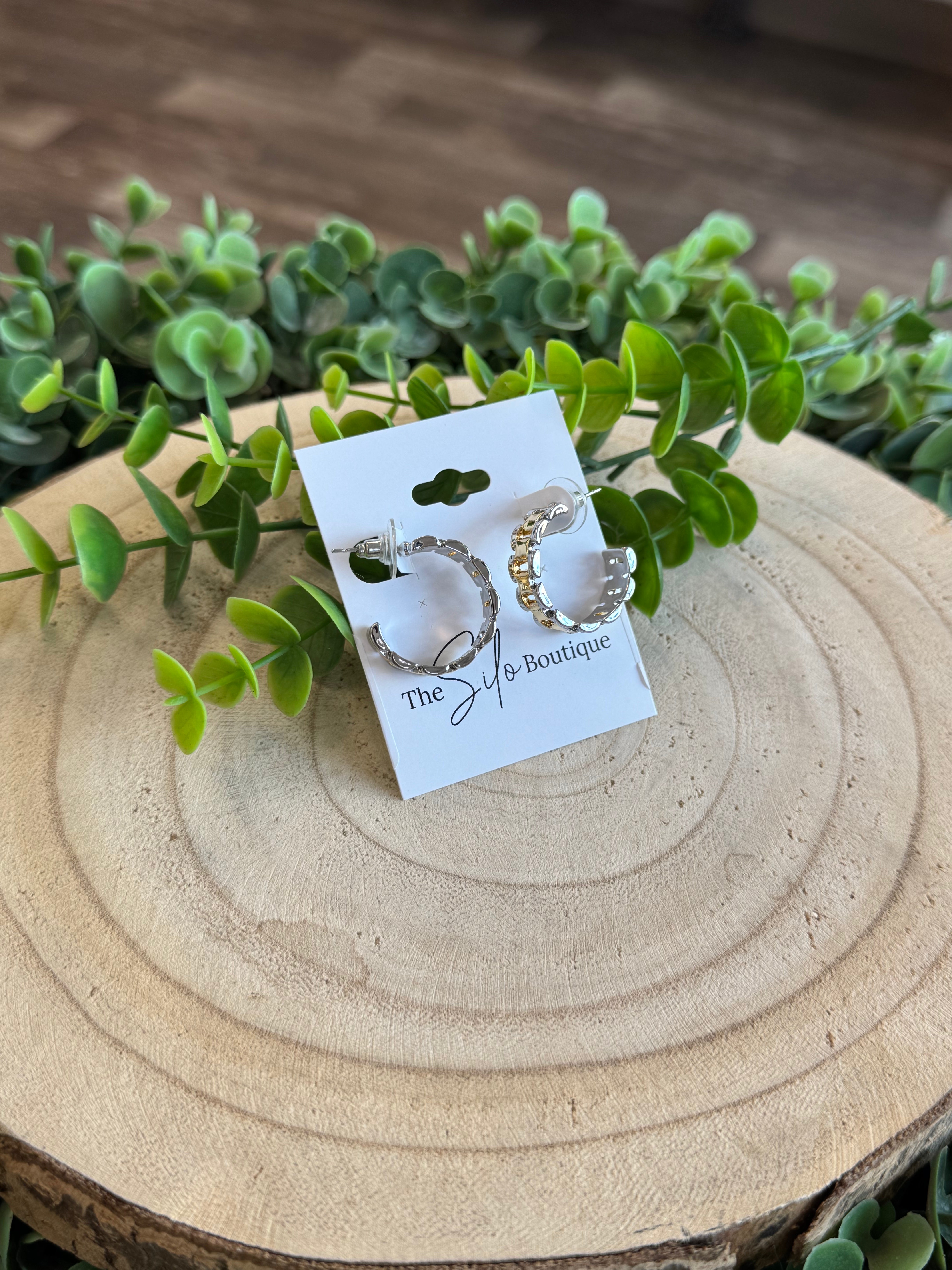 Two Tone Watch Hoop Earrings-Earrings-Fame-The Silo Boutique, Women's Fashion Boutique Located in Warren and Grand Forks North Dakota