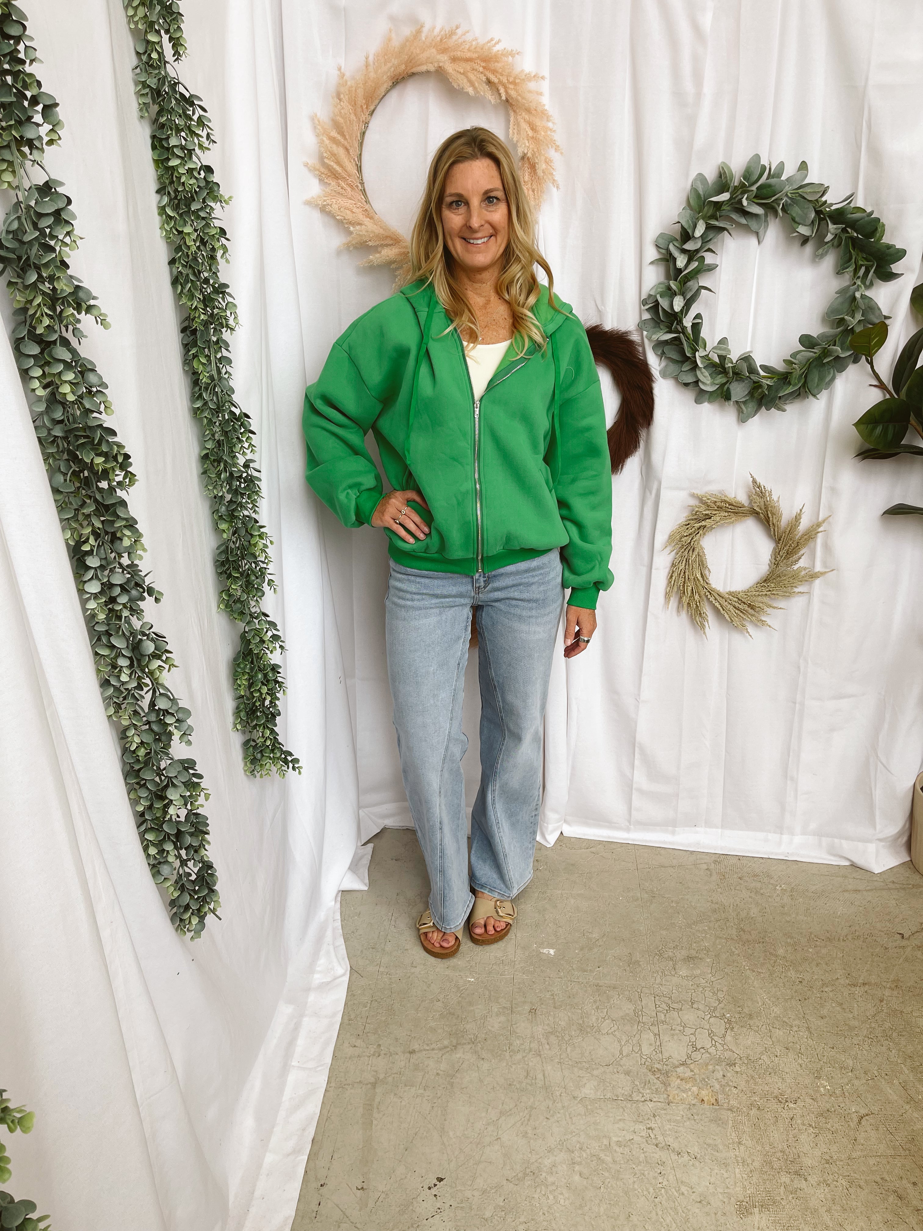 University Hooded Zip Sweatshirt-Green-Sweatshirts-tictoc-The Silo Boutique, Women's Fashion Boutique Located in Warren and Grand Forks North Dakota