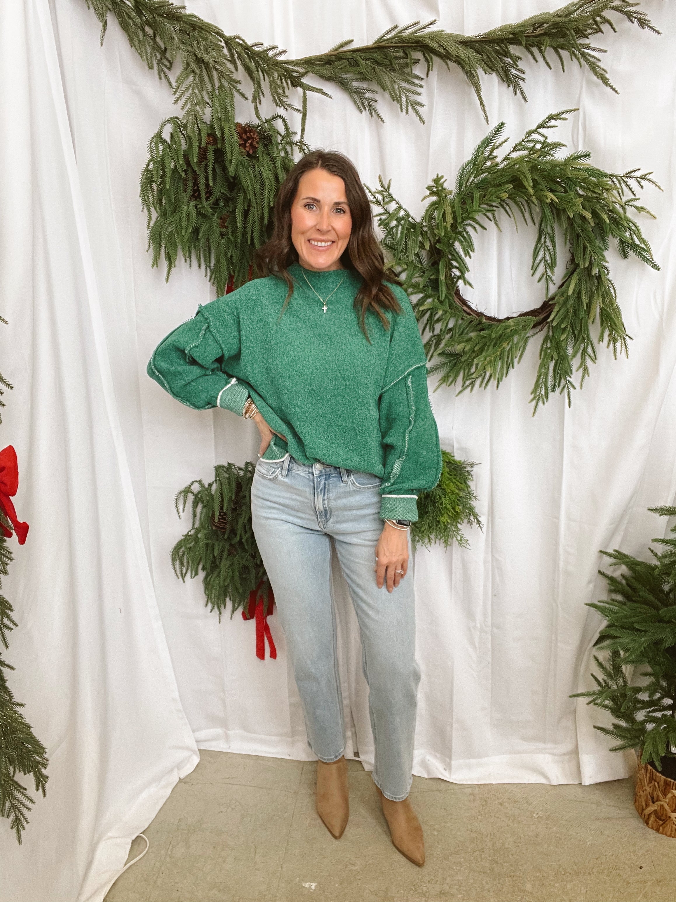 Oversized Mock Chenille Sweater-Green-Sweaters-Zenana-The Silo Boutique, Women's Fashion Boutique Located in Warren and Grand Forks North Dakota