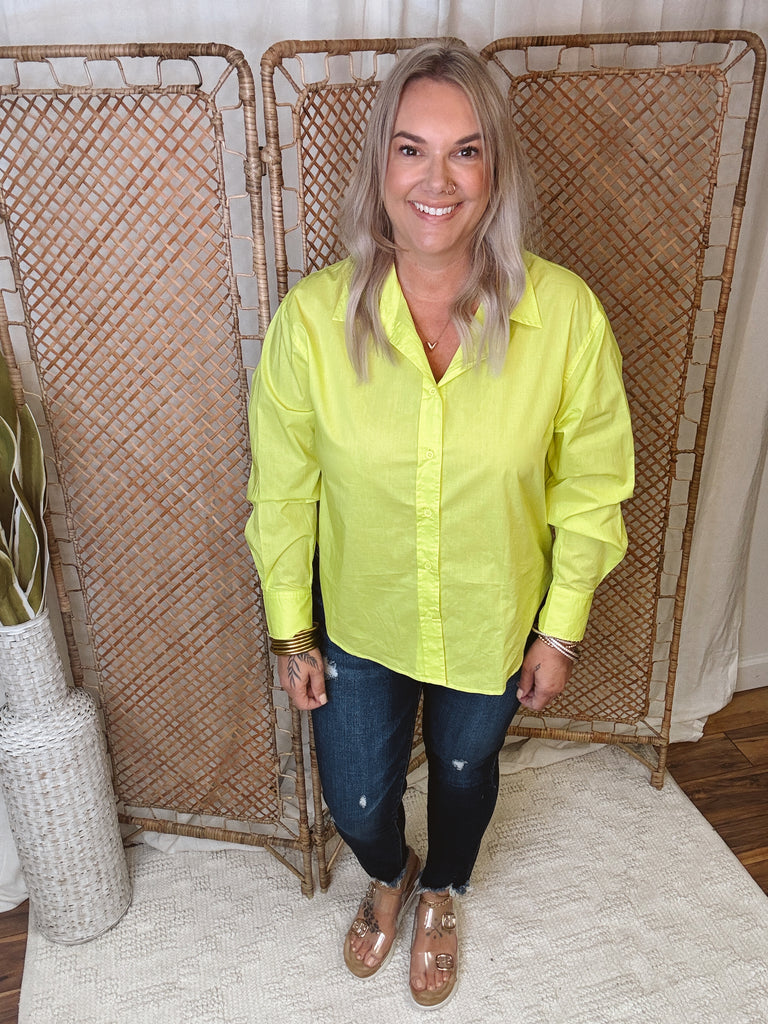 Lime Poplin Long Sleeve Shirt-Long Sleeve Tops-skies are blue-The Silo Boutique, Women's Fashion Boutique Located in Warren and Grand Forks North Dakota