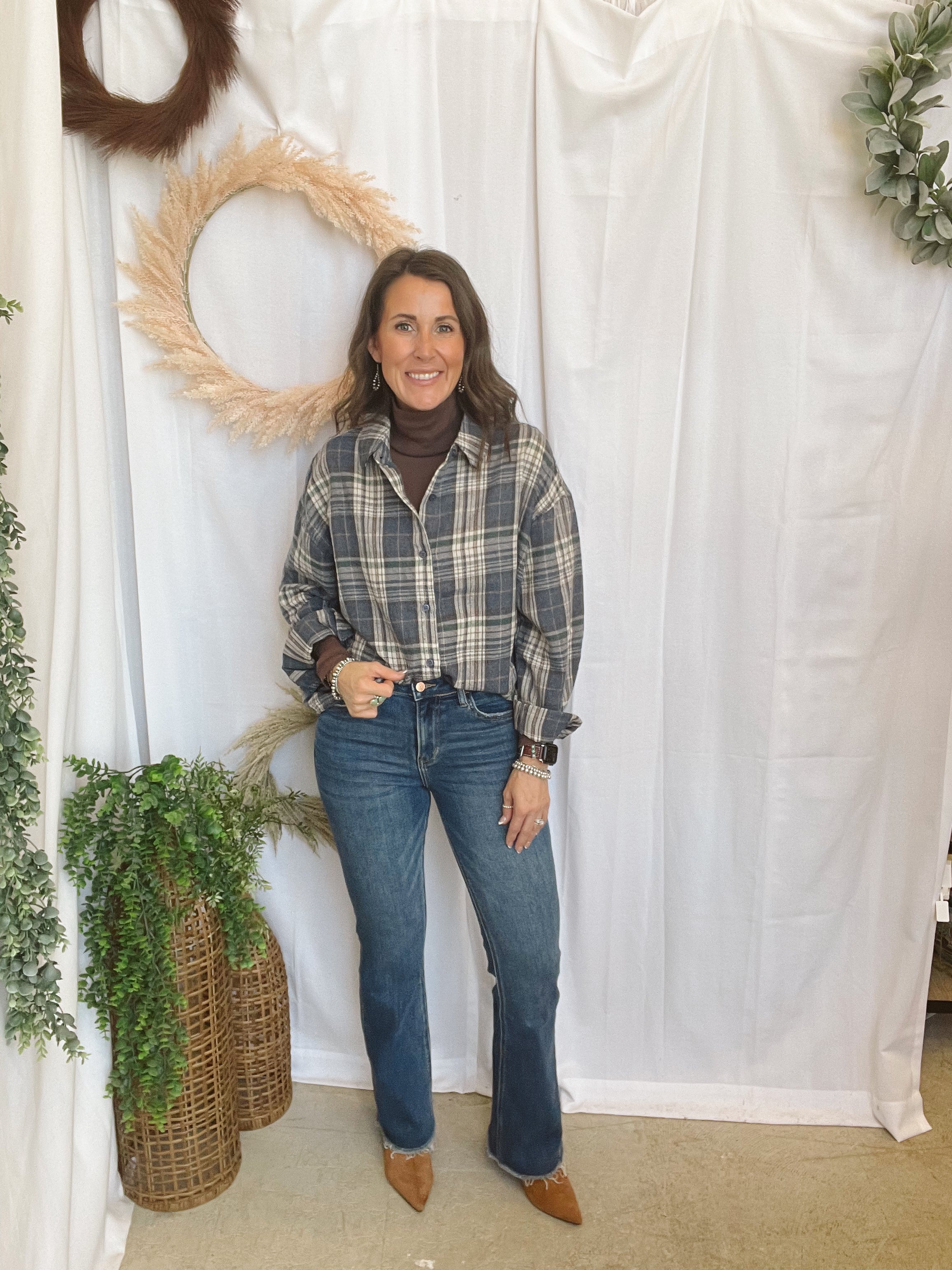 Bobbi Plaid Flannel-Blue-Long Sleeve Tops-The Silo Boutique-The Silo Boutique, Women's Fashion Boutique Located in Warren and Grand Forks North Dakota