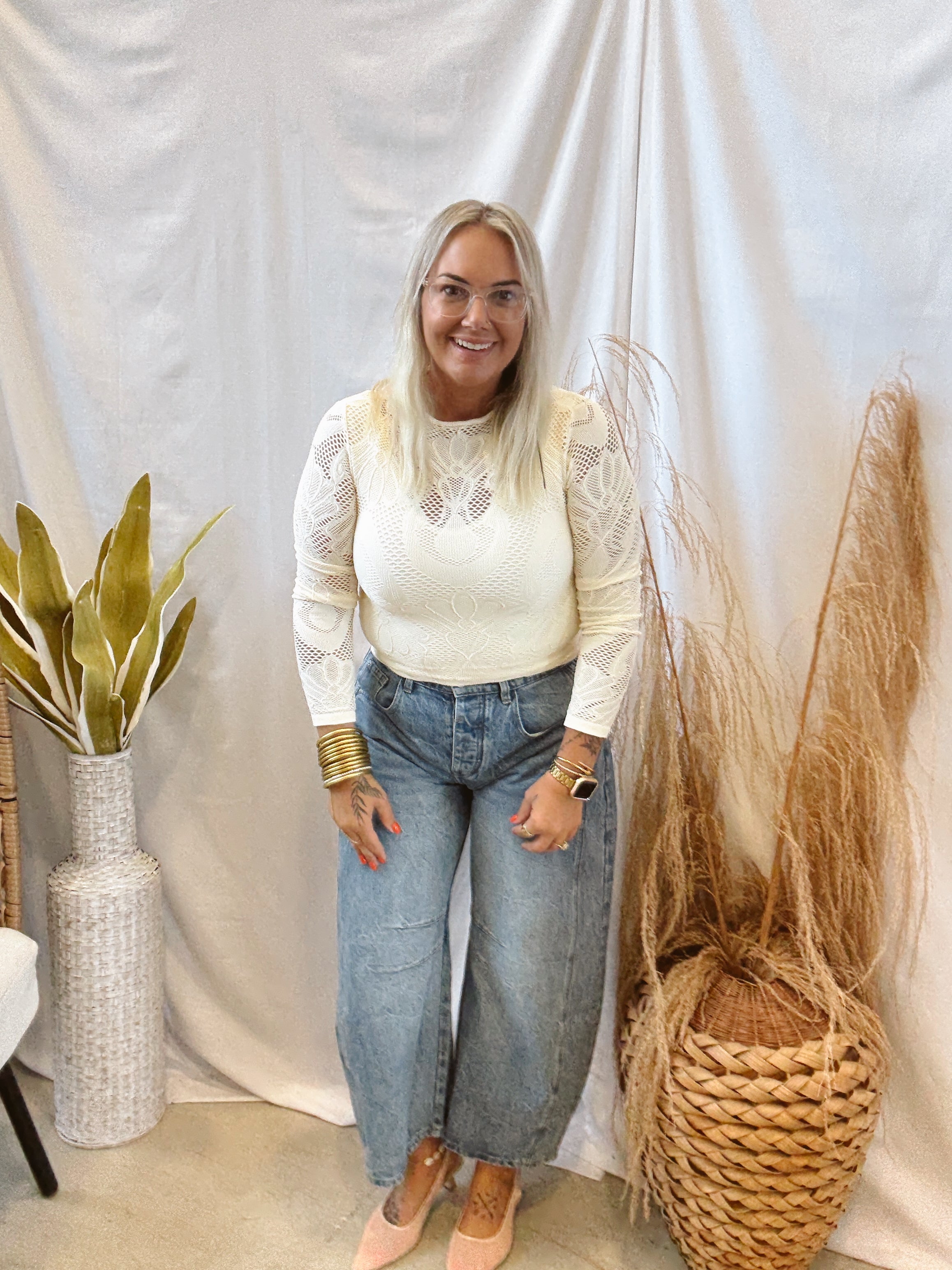 Knit Seamless Jacquard Top-Cream-Long Sleeve Tops-by together-The Silo Boutique, Women's Fashion Boutique Located in Warren and Grand Forks North Dakota