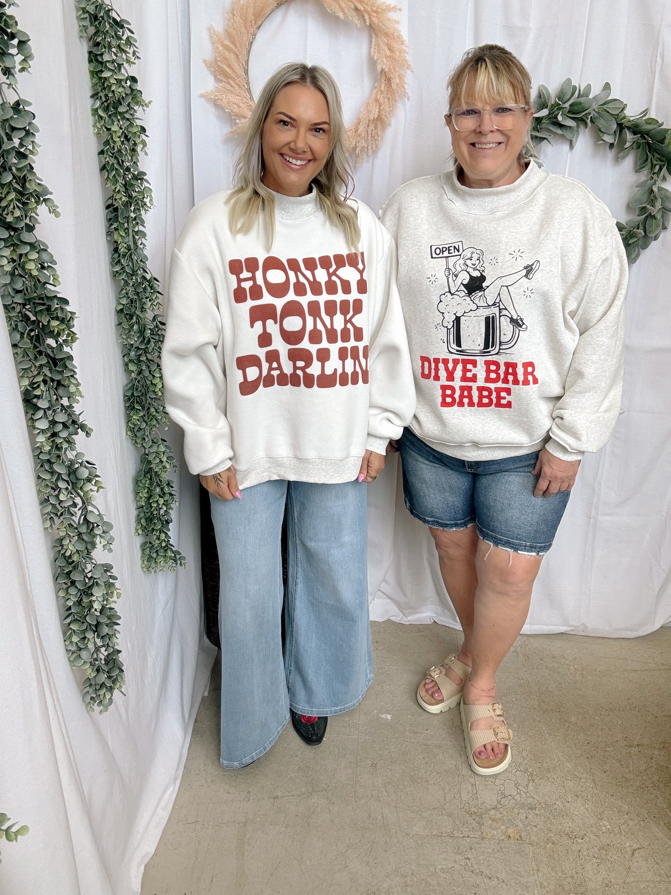 Dive Bar Babe' & Honky Tonk Darlin' Reversible Sweatshirt-Sweatshirts-bucketlist-The Silo Boutique, Women's Fashion Boutique Located in Warren and Grand Forks North Dakota