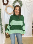 Minted Green Stripe Sweater-Sweaters-cotierra-The Silo Boutique, Women's Fashion Boutique Located in Warren and Grand Forks North Dakota
