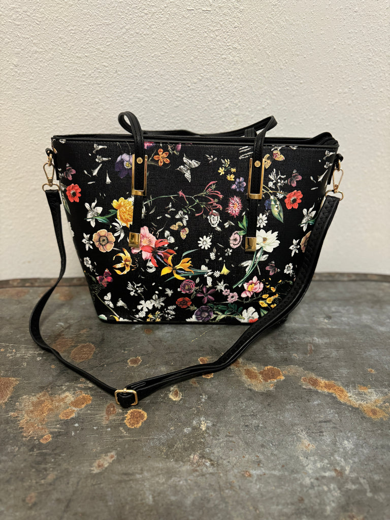 Biggie Black Floral Purse-Purses-princess purse-The Silo Boutique, Women's Fashion Boutique Located in Warren and Grand Forks North Dakota