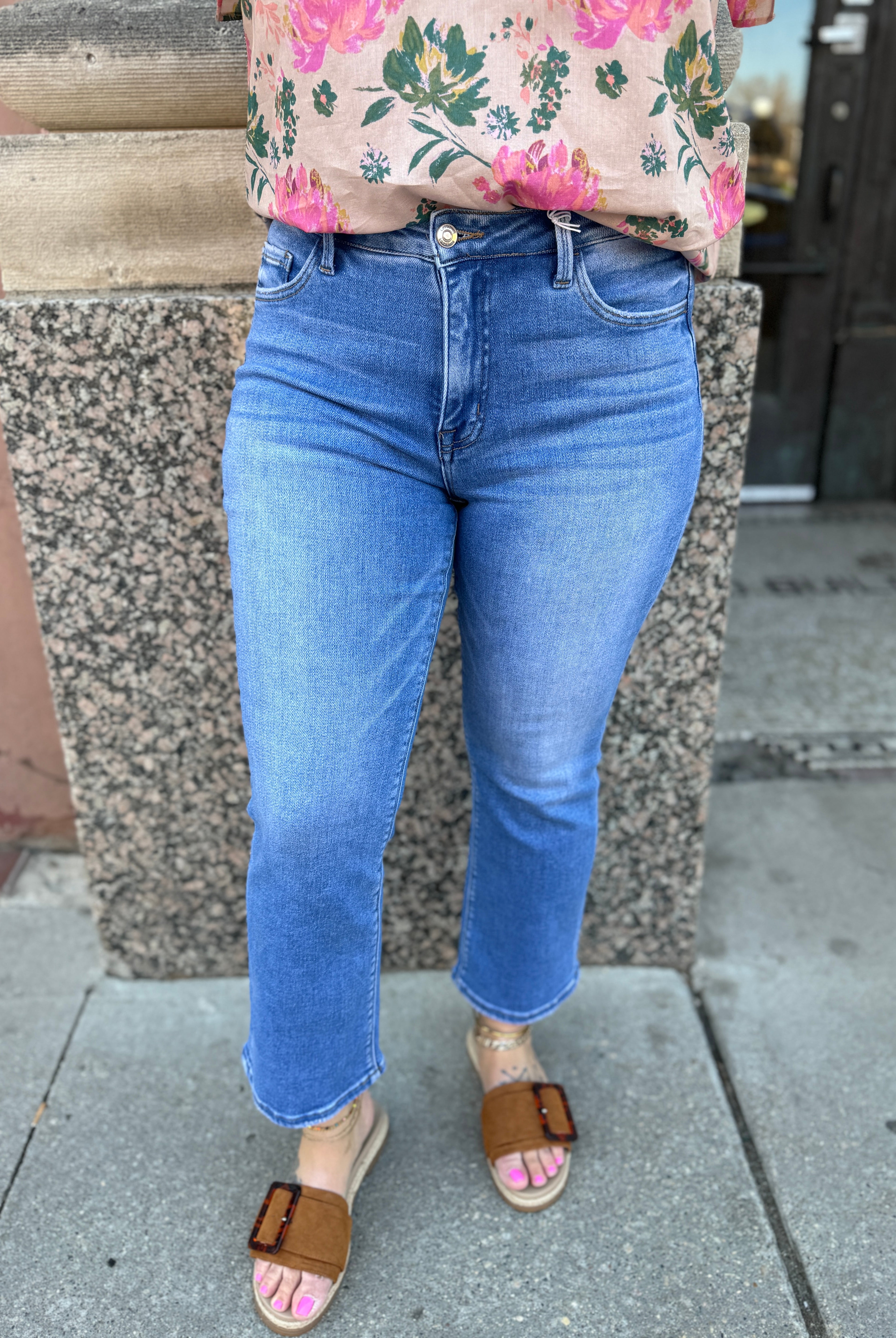Lovervet Nile Blue Crop Flare Jeans-Jeans-lovervet-The Silo Boutique, Women's Fashion Boutique Located in Warren and Grand Forks North Dakota