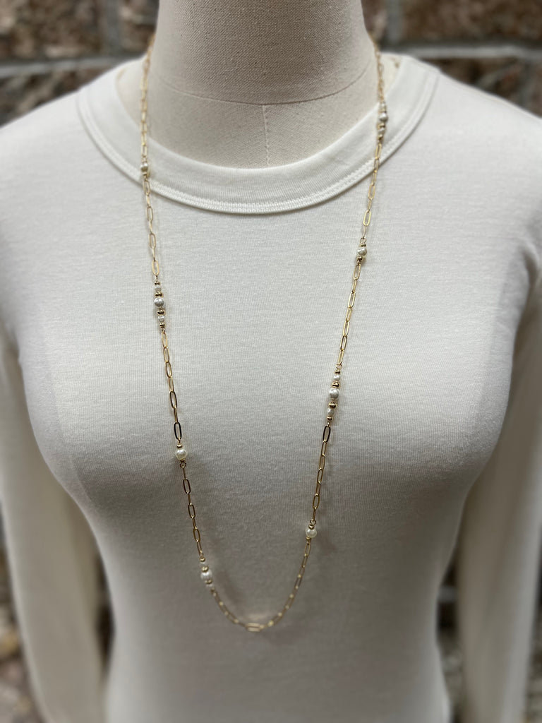 Fame Long Pearl Chain Necklace-Necklaces-Fame-The Silo Boutique, Women's Fashion Boutique Located in Warren and Grand Forks North Dakota