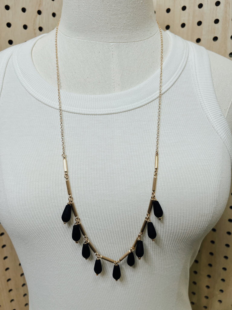 Black Bead Drop Necklace-Necklaces-fame-The Silo Boutique, Women's Fashion Boutique Located in Warren and Grand Forks North Dakota