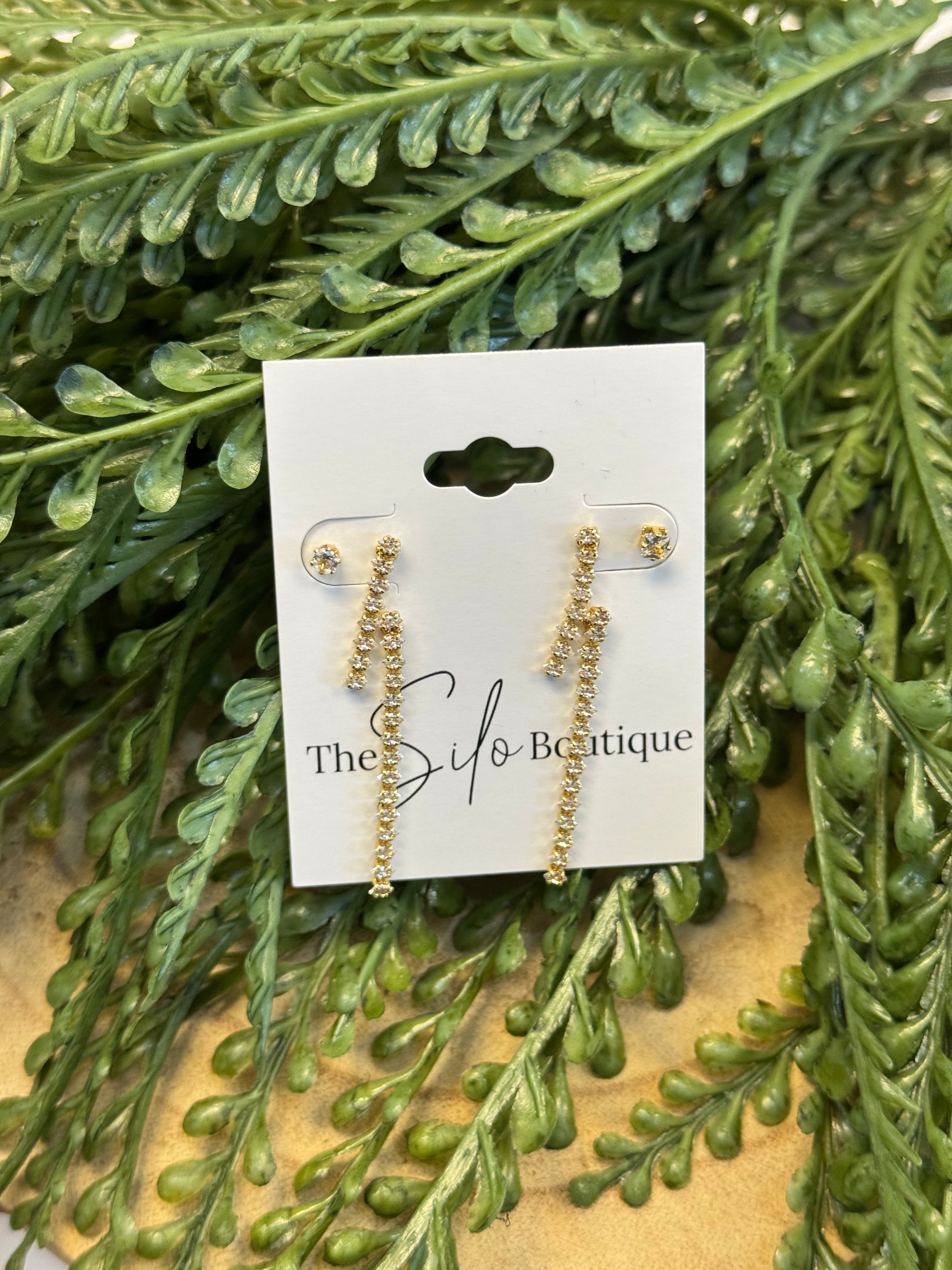 Gold Gem Drop Earring Set-Earrings-fame-The Silo Boutique, Women's Fashion Boutique Located in Warren and Grand Forks North Dakota