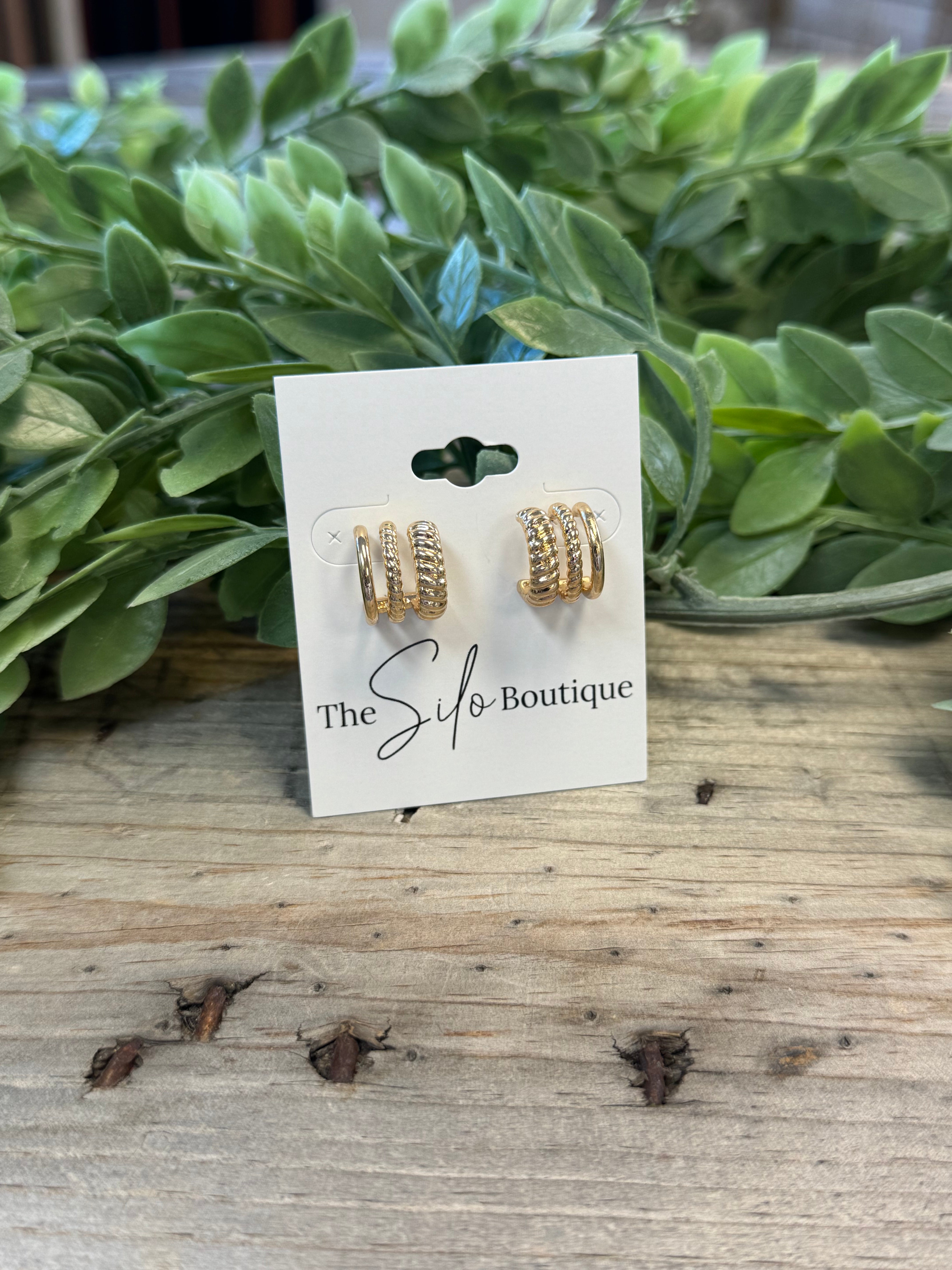 Textured Triple Earrings-Earrings-kenze-The Silo Boutique, Women's Fashion Boutique Located in Warren and Grand Forks North Dakota