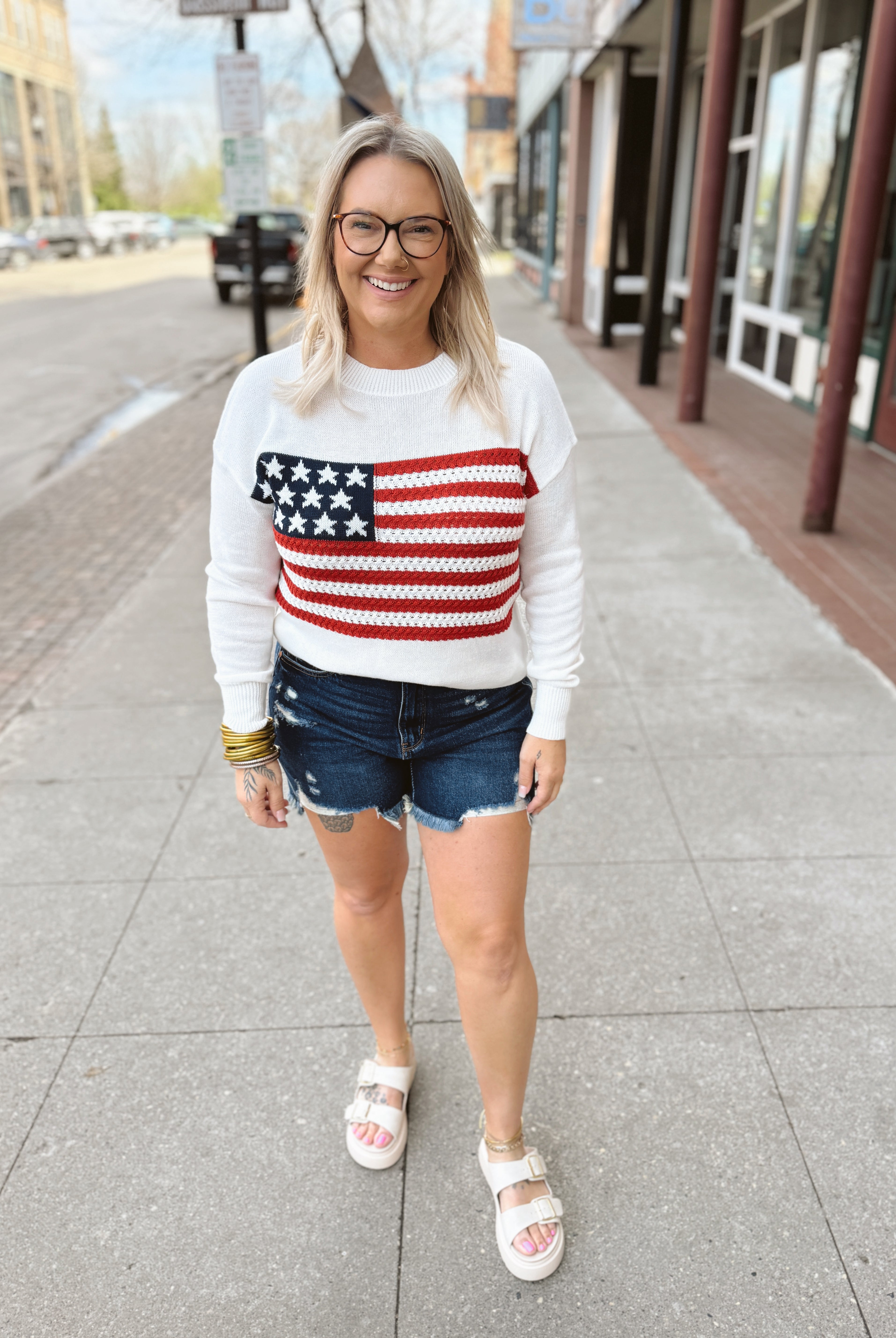 Stars and Stripes Sweater-Sweaters-stacatto-The Silo Boutique, Women's Fashion Boutique Located in Warren and Grand Forks North Dakota