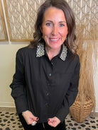 Elan Emily Rhinestone Top-Black-Long Sleeve Tops-elan-The Silo Boutique, Women's Fashion Boutique Located in Warren and Grand Forks North Dakota