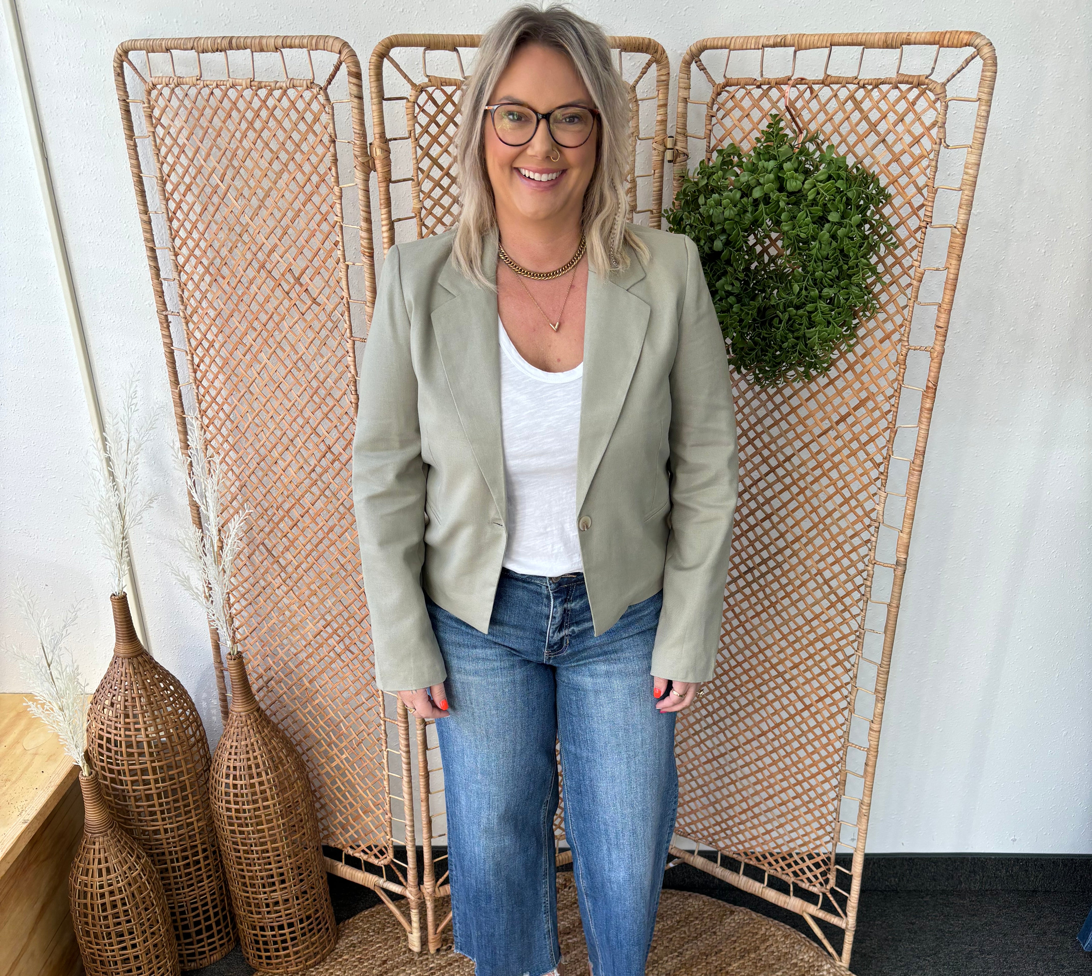 Sage Business and Fun Blazer-Blazers-be cool-The Silo Boutique, Women's Fashion Boutique Located in Warren and Grand Forks North Dakota
