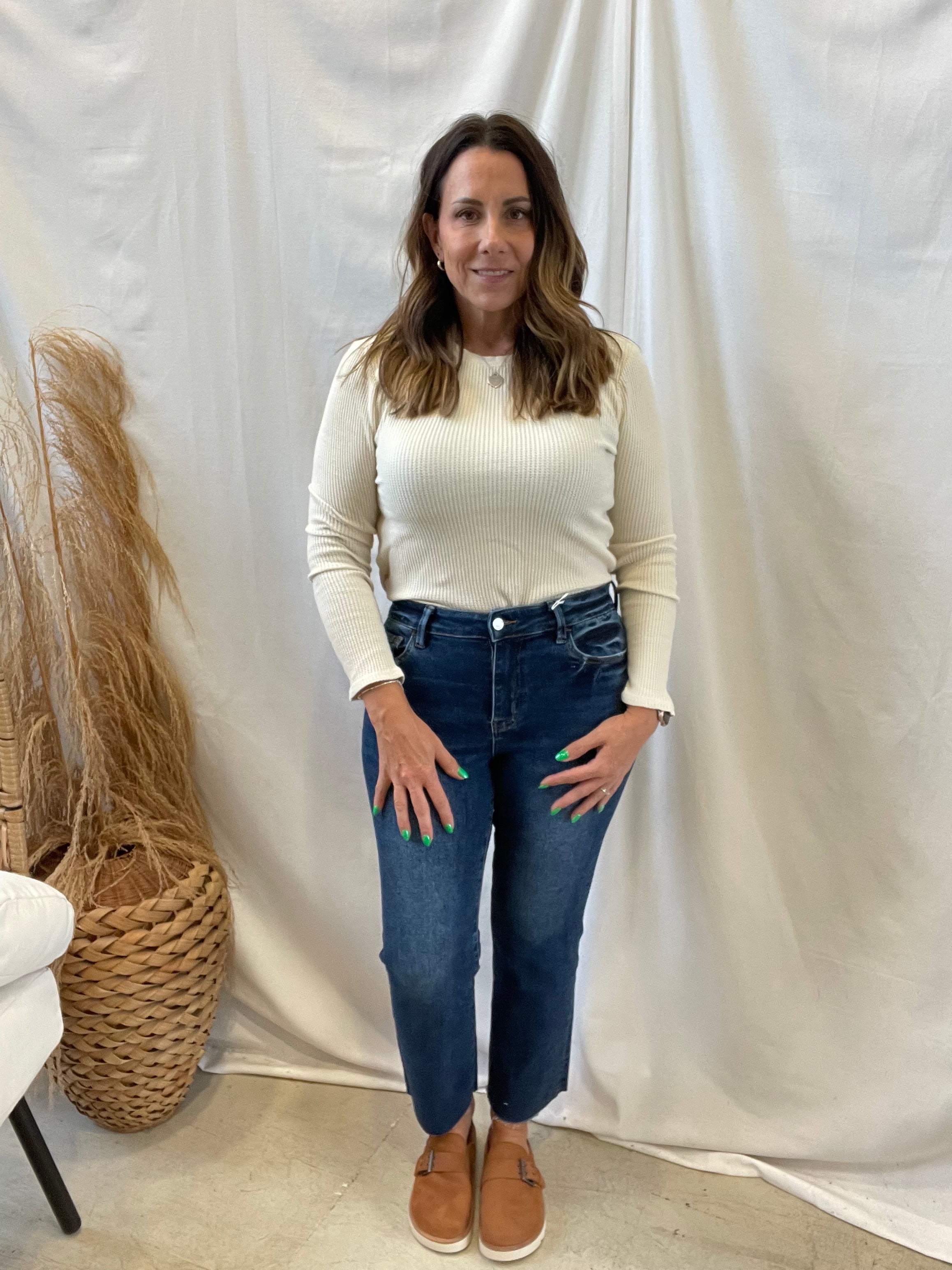 Mineral Wash Waffle Knit Top-Cream-Long Sleeve Tops-hyfve-The Silo Boutique, Women's Fashion Boutique Located in Warren and Grand Forks North Dakota