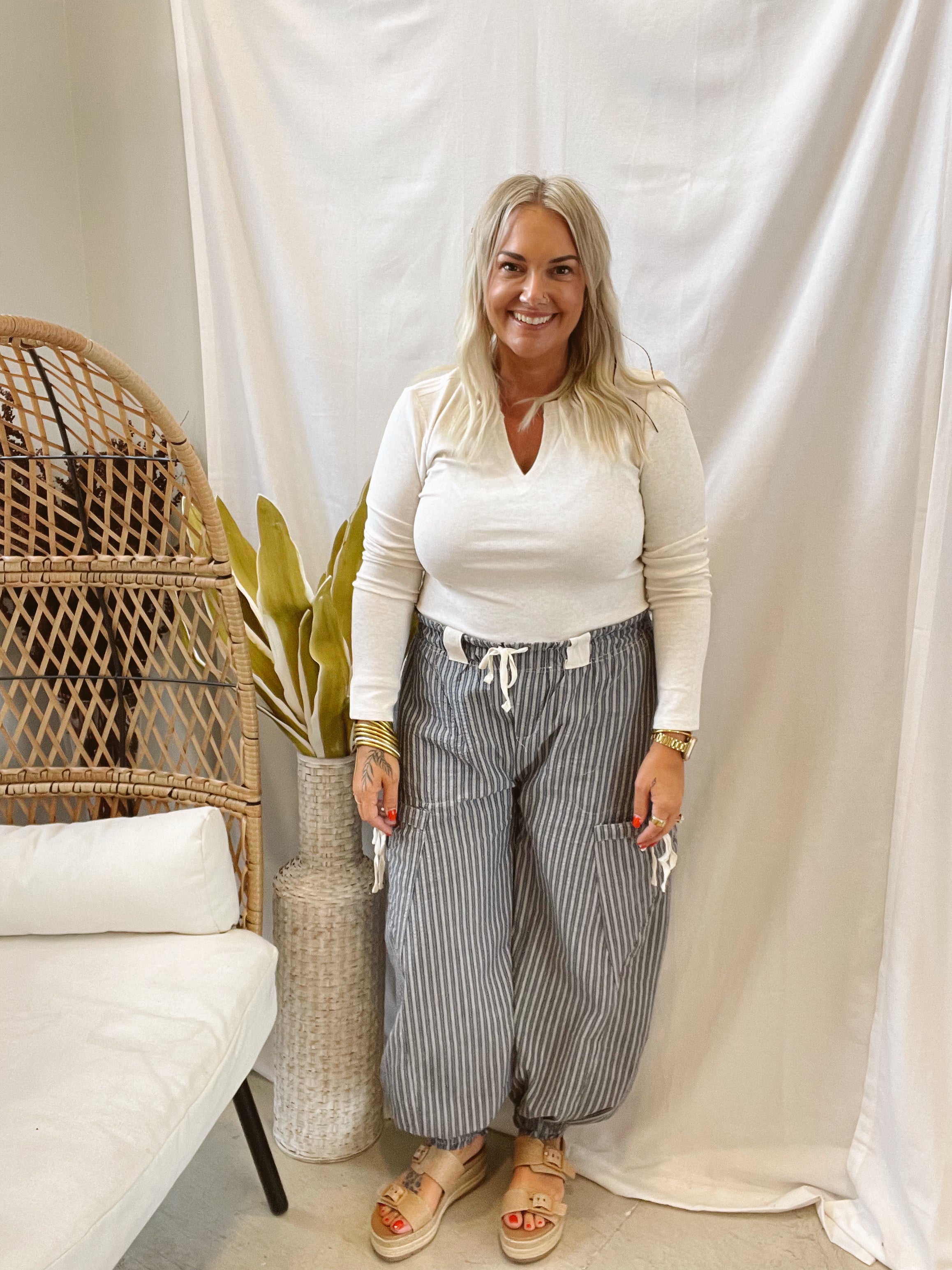 Striped Drawstring Jogger Pants-joggers-eesome-The Silo Boutique, Women's Fashion Boutique Located in Warren and Grand Forks North Dakota