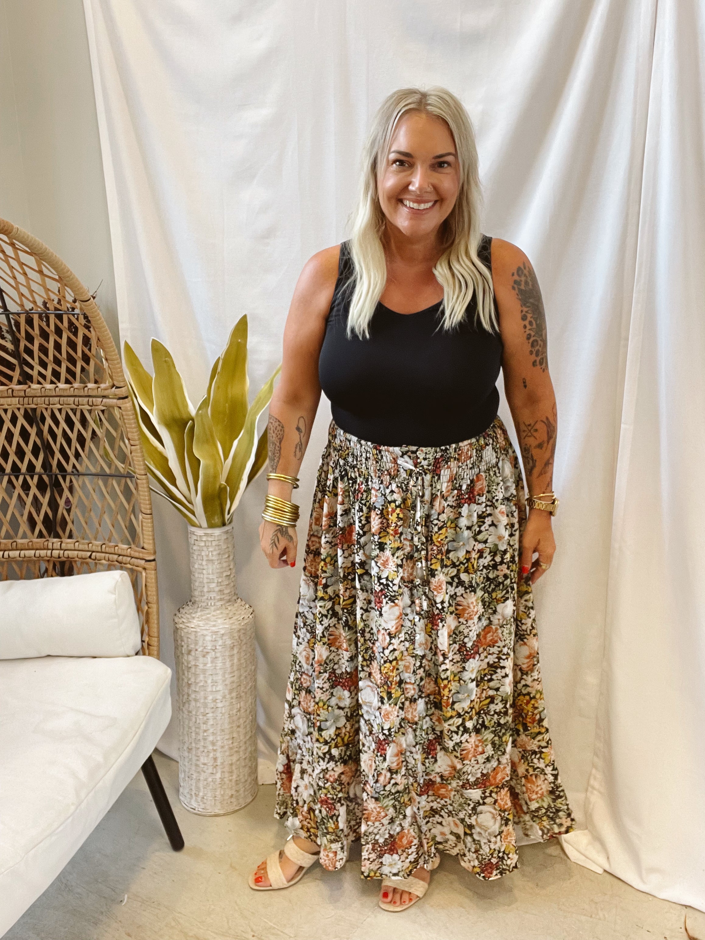 Black Floral Mix Maxi Skirt-Skirts-promesa-The Silo Boutique, Women's Fashion Boutique Located in Warren and Grand Forks North Dakota