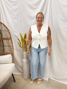 Cream with Gold Button Vest-Vests-she and sky-The Silo Boutique, Women's Fashion Boutique Located in Warren and Grand Forks North Dakota