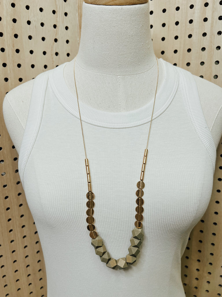 Grey Block Bead Long Necklace-Necklaces-Fame-The Silo Boutique, Women's Fashion Boutique Located in Warren and Grand Forks North Dakota
