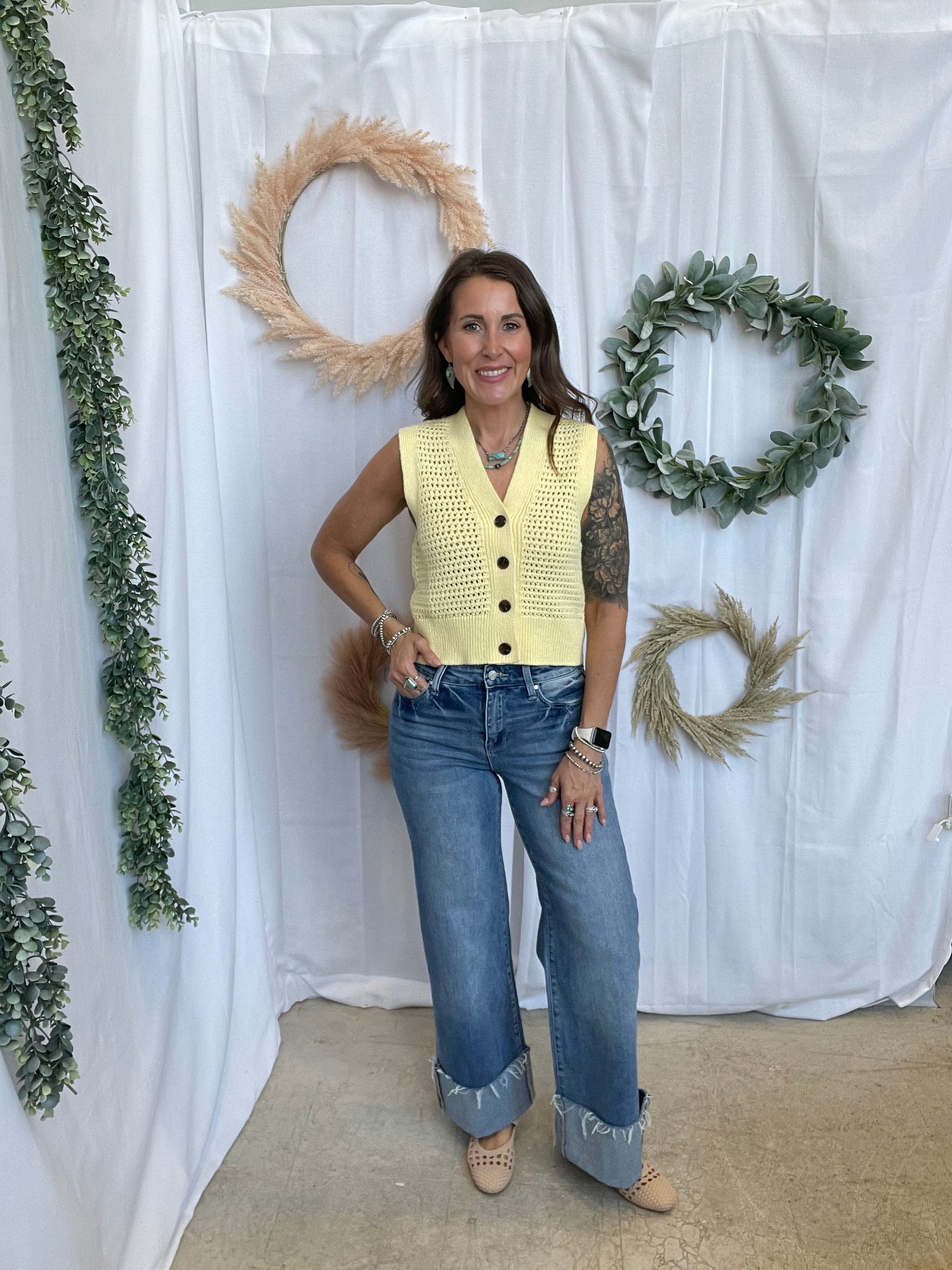 Maggie Sweater Vest Tank-Yellow-Tank Tops-entro-The Silo Boutique, Women's Fashion Boutique Located in Warren and Grand Forks North Dakota