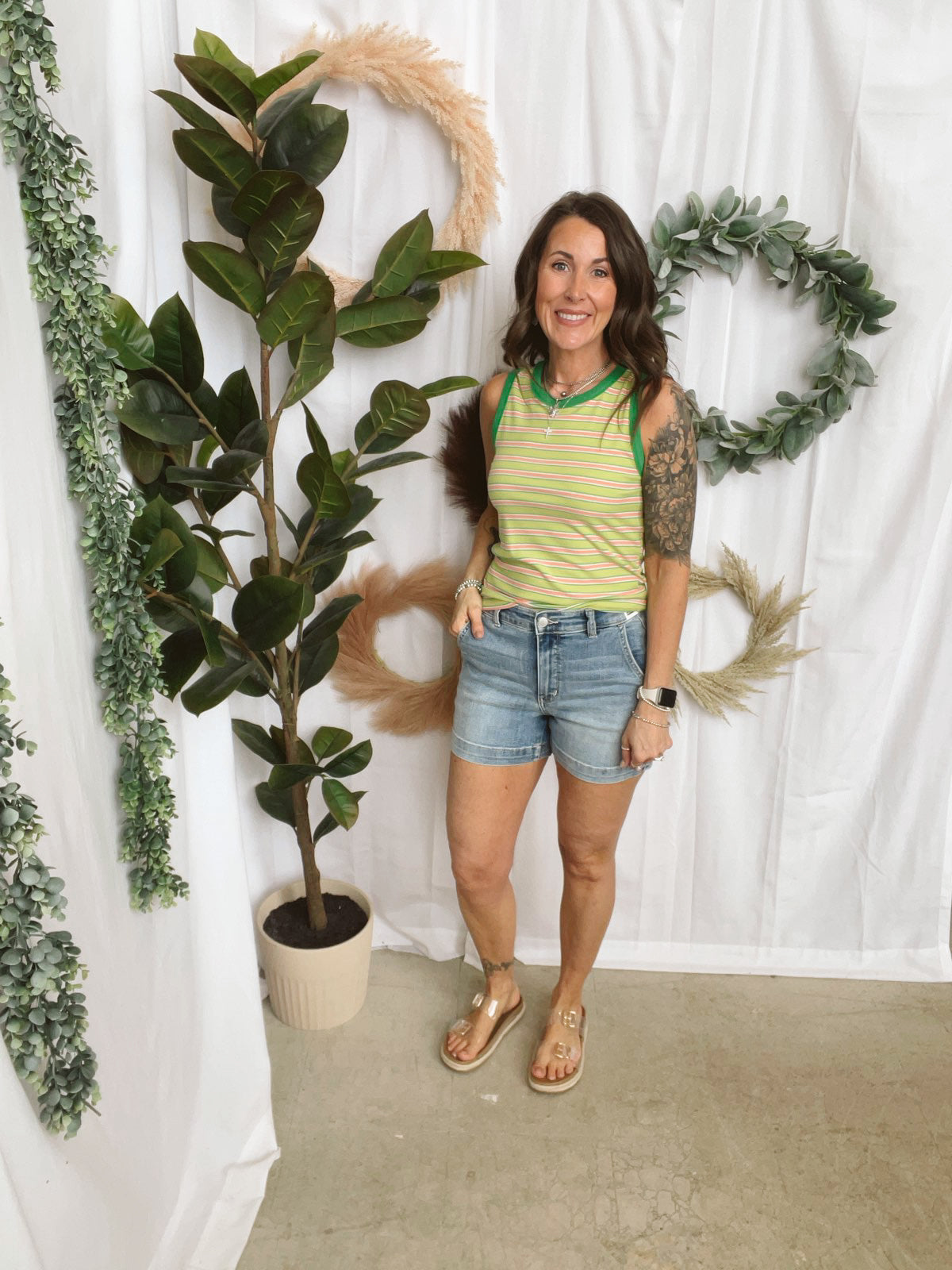 Lime and Pink Striped Tank Top-Tank Tops-wishlist-The Silo Boutique, Women's Fashion Boutique Located in Warren and Grand Forks North Dakota