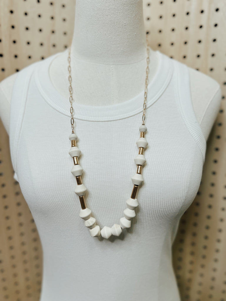 White Wood Beaded Long Necklace-Necklaces-Fame-The Silo Boutique, Women's Fashion Boutique Located in Warren and Grand Forks North Dakota