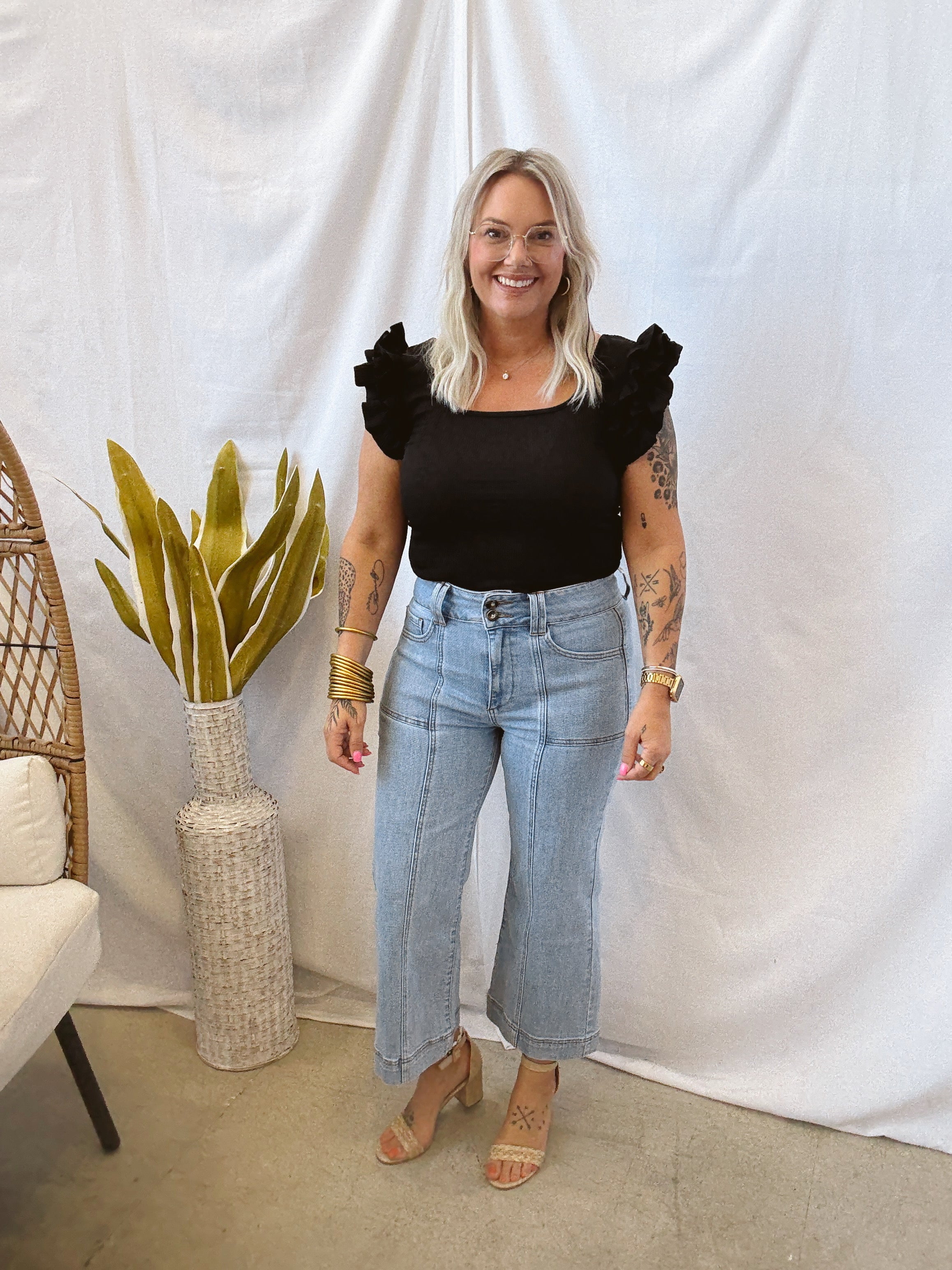 Easy Ruffle Top-Black-Tank Tops-eesome-The Silo Boutique, Women's Fashion Boutique Located in Warren and Grand Forks North Dakota