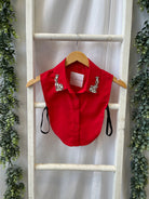 Corporate Collar-Red with Gems-Short Sleeve Tops-Summer Tees-The Silo Boutique, Women's Fashion Boutique Located in Warren and Grand Forks North Dakota