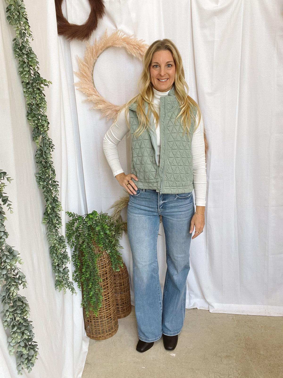 Geo Quilted Vest-Sage-Vests-hyfve-The Silo Boutique, Women's Fashion Boutique Located in Warren and Grand Forks North Dakota
