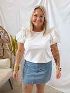 Jo White Puff Short Sleeve Top-Short Sleeve Tops-jodifl-The Silo Boutique, Women's Fashion Boutique Located in Warren and Grand Forks North Dakota