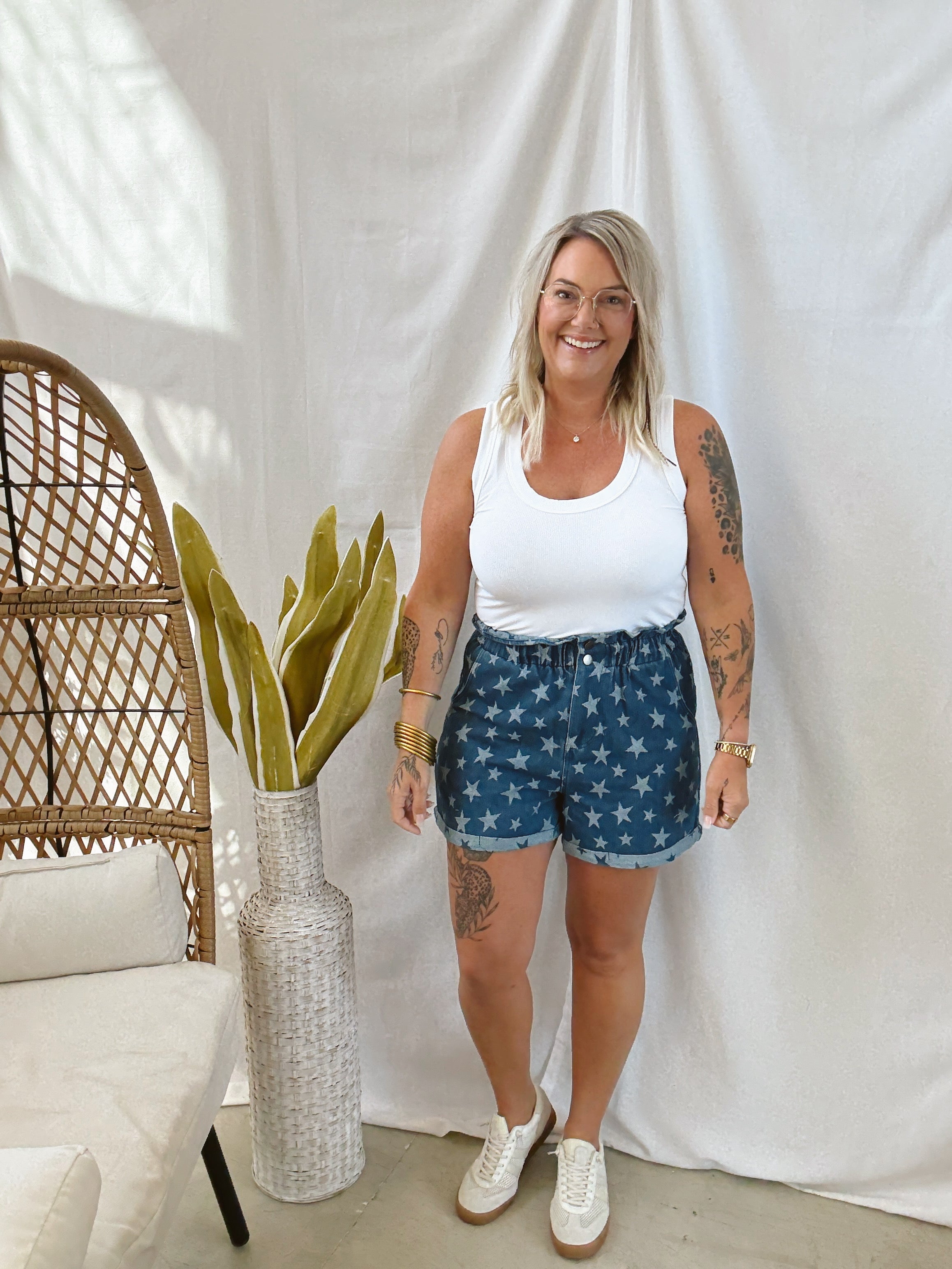 Shoot for the Stars Shorts-Shorts-she and sky-The Silo Boutique, Women's Fashion Boutique Located in Warren and Grand Forks North Dakota