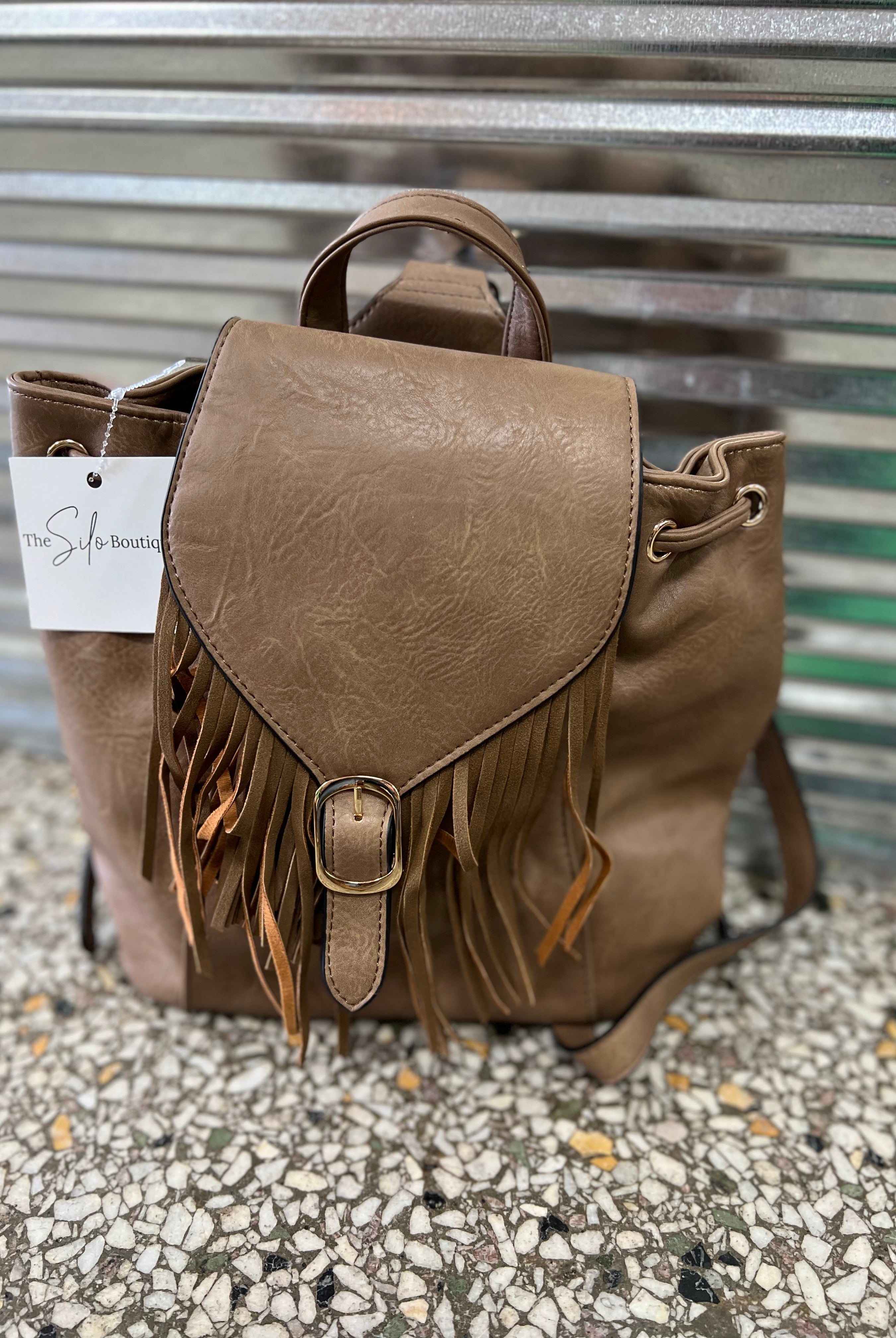 Jen and Co Jewel Bucket Backpack Purse w/ Fringe-Purses-Jen and Co-The Silo Boutique, Women's Fashion Boutique Located in Warren and Grand Forks North Dakota