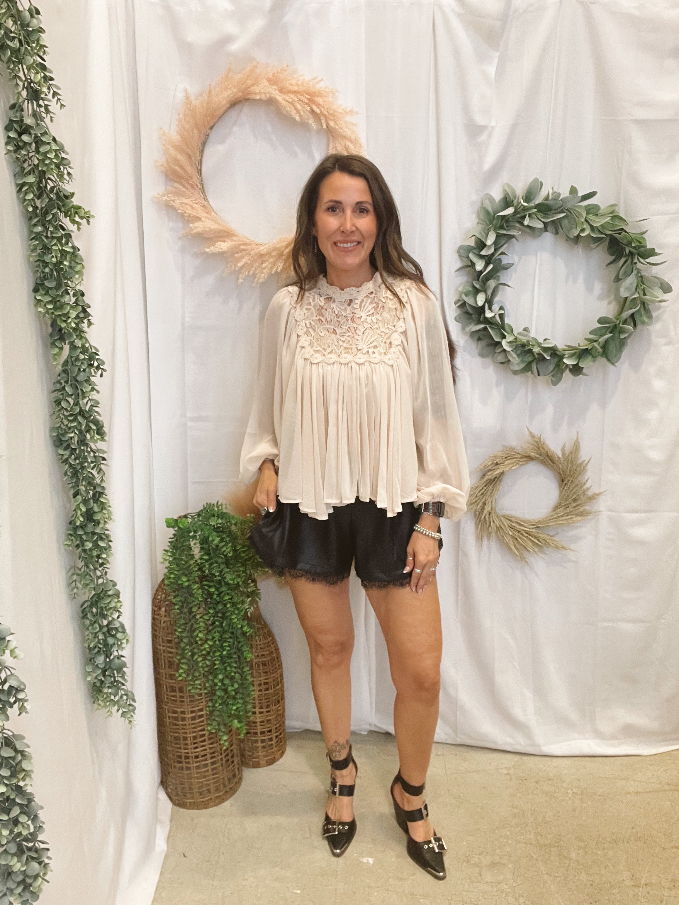 Lace and Leather Shorts-Black-Shorts-eesome-The Silo Boutique, Women's Fashion Boutique Located in Warren and Grand Forks North Dakota