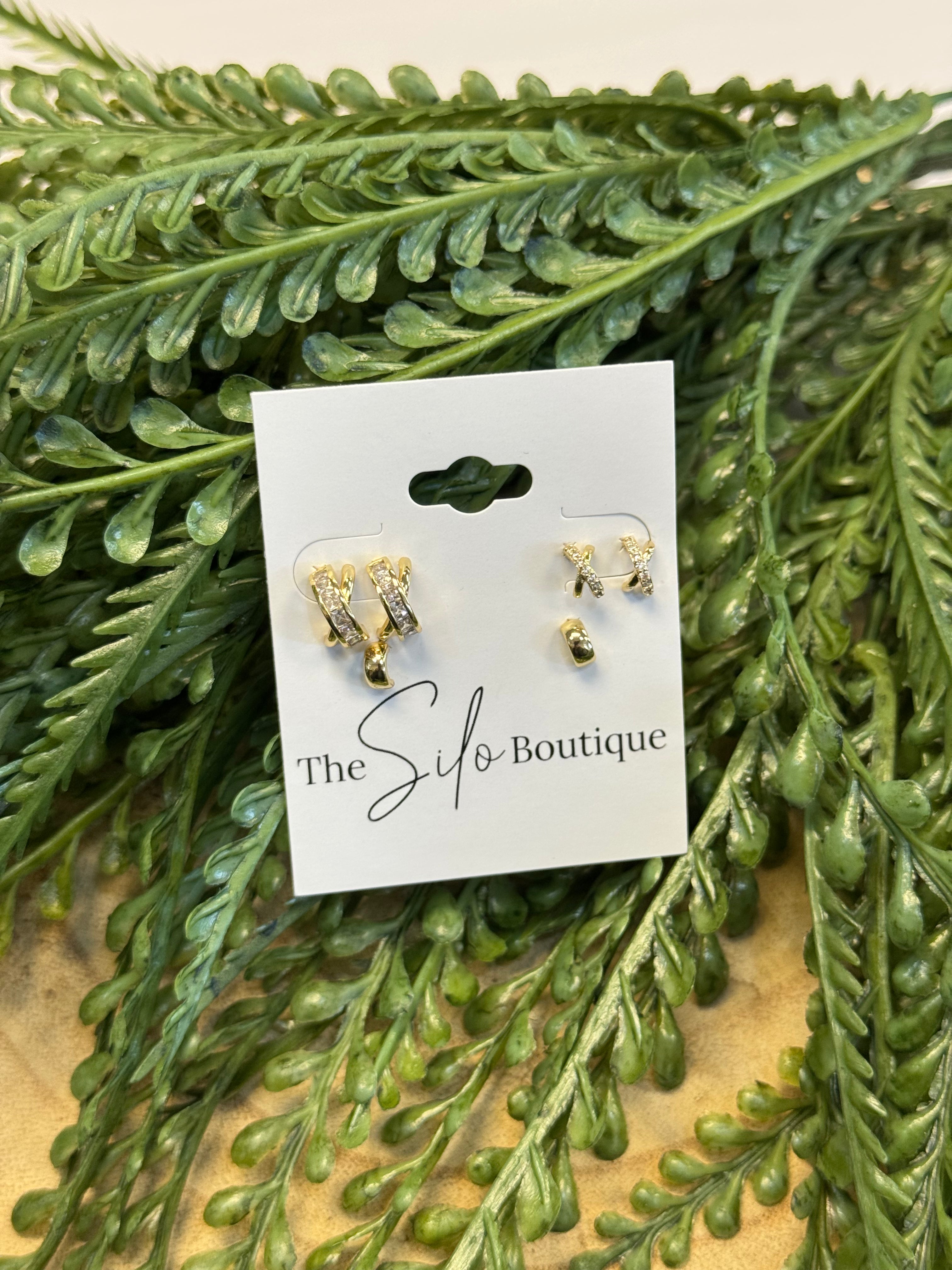 Crossover Earring Set-Gold-Earrings-fame-The Silo Boutique, Women's Fashion Boutique Located in Warren and Grand Forks North Dakota
