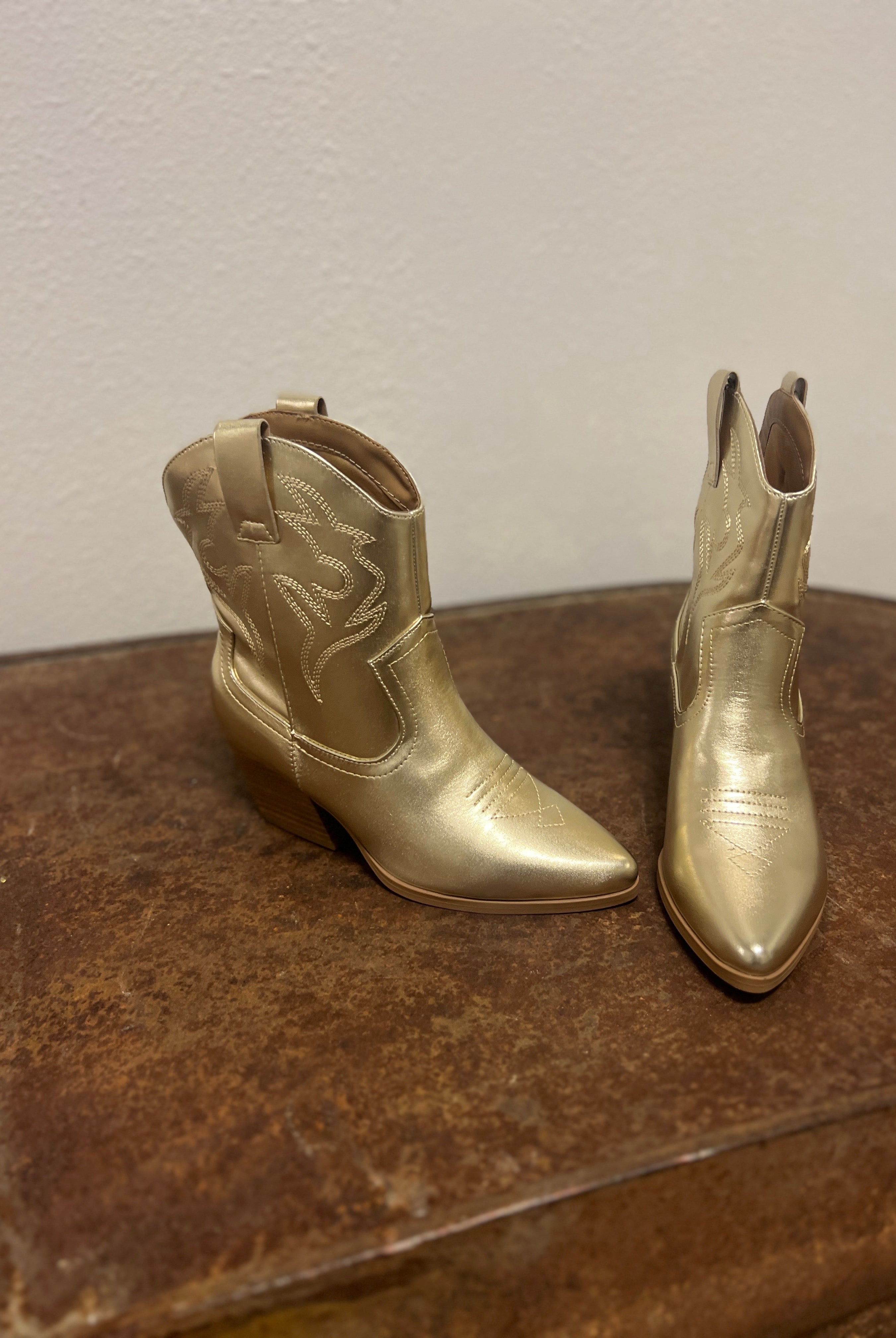 Soda Blazing Gold Boot-Boots-soda-The Silo Boutique, Women's Fashion Boutique Located in Warren and Grand Forks North Dakota