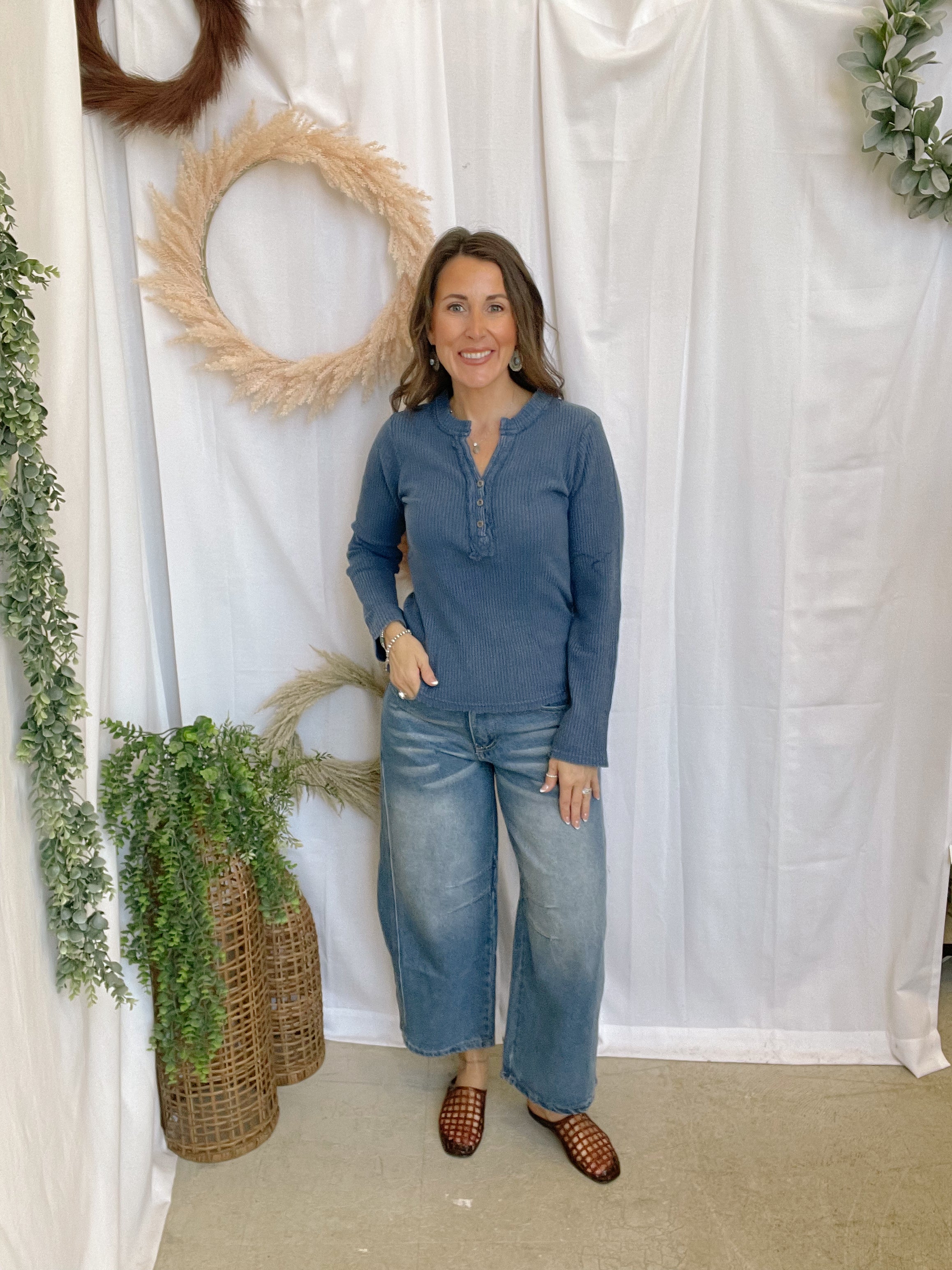 Clara Henley Top-Navy-Long Sleeve Tops-hyfve-The Silo Boutique, Women's Fashion Boutique Located in Warren and Grand Forks North Dakota