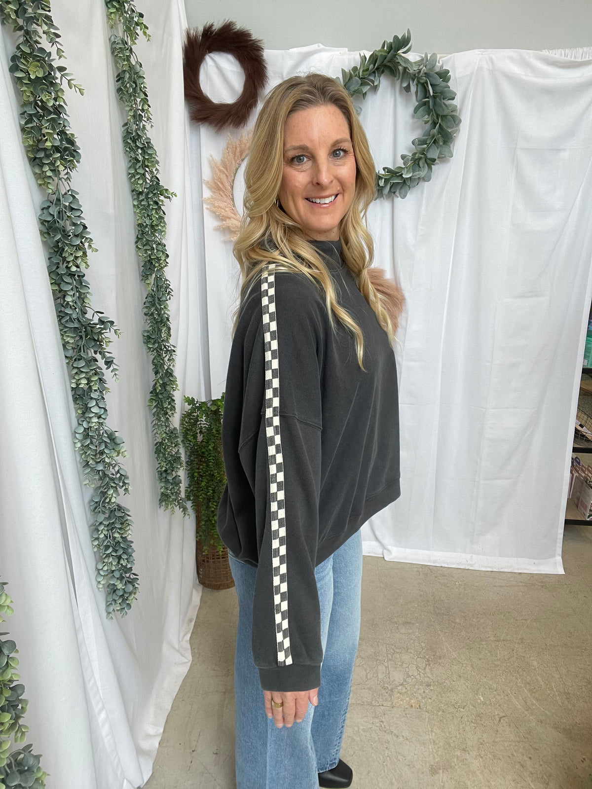 Fast Lane Mock Neck Sweatshirt-sweashirts-eesome-The Silo Boutique, Women's Fashion Boutique Located in Warren and Grand Forks North Dakota