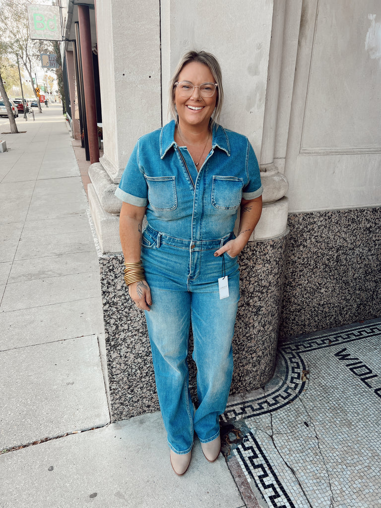 Judy Blue Short Sleeve Jumpsuit-Jeans-judy blue-The Silo Boutique, Women's Fashion Boutique Located in Warren and Grand Forks North Dakota