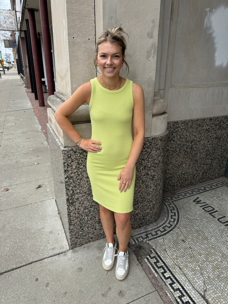 Tank Ribbed Lime Dress-Dresses-mittoshop-The Silo Boutique, Women's Fashion Boutique Located in Warren and Grand Forks North Dakota