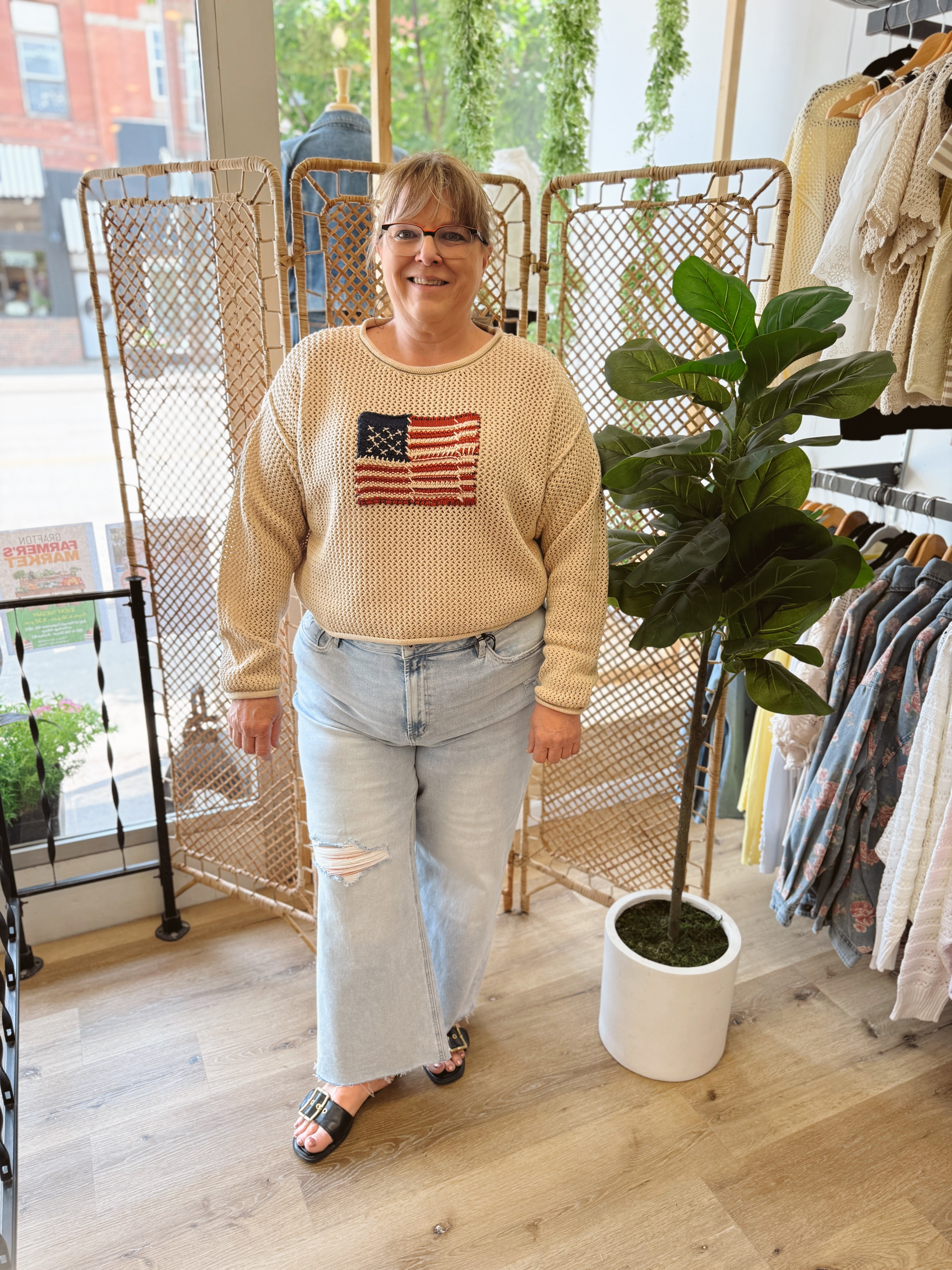 Zen Knit Flag Sweater-Sweaters-Zenana-The Silo Boutique, Women's Fashion Boutique Located in Warren and Grand Forks North Dakota