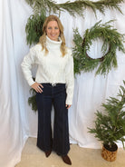 Cream Fringe Mock Sweater-Sweaters-hem and thread-The Silo Boutique, Women's Fashion Boutique Located in Warren and Grand Forks North Dakota