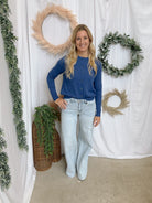 Celia Button Up Cardigan-Blue-Cardigans-staccato-The Silo Boutique, Women's Fashion Boutique Located in Warren and Grand Forks North Dakota