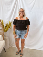 Amy Eyelet Top-Black-Short Sleeve Tops-les amis-The Silo Boutique, Women's Fashion Boutique Located in Warren and Grand Forks North Dakota