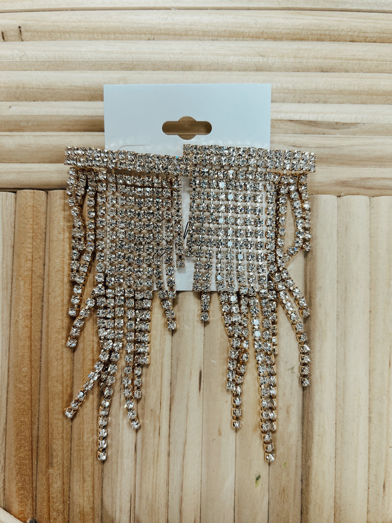 Rhinestone Pave Fringe Earrings-earrings-Fame-The Silo Boutique, Women's Fashion Boutique Located in Warren and Grand Forks North Dakota
