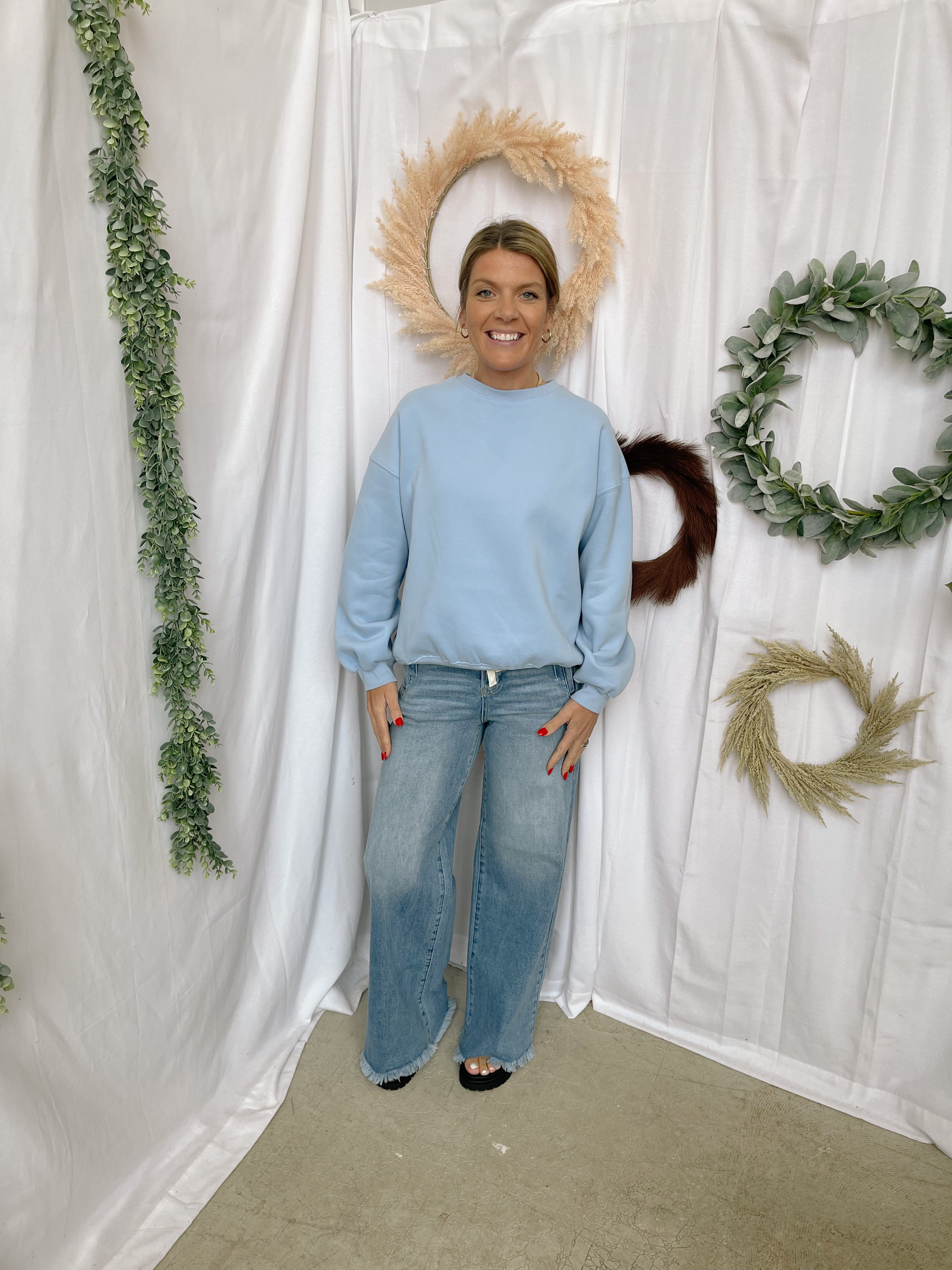 Varsity Crew Sweatshirt-Baby Blue-Sweatshirts-tictoc-The Silo Boutique, Women's Fashion Boutique Located in Warren and Grand Forks North Dakota