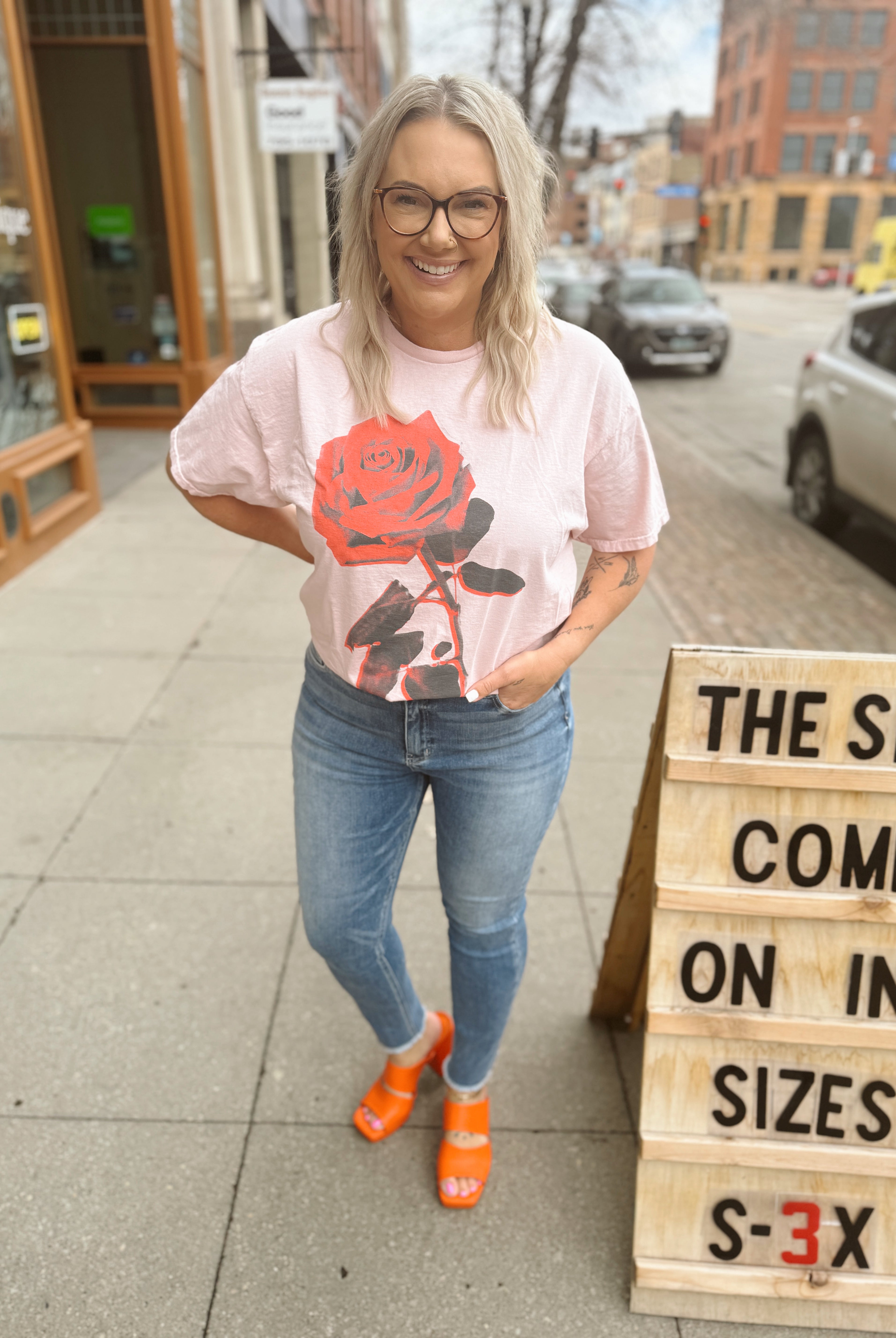 Blush About the Rose Graphic Tee-Graphic Tees-Sweet Claire-The Silo Boutique, Women's Fashion Boutique Located in Warren and Grand Forks North Dakota