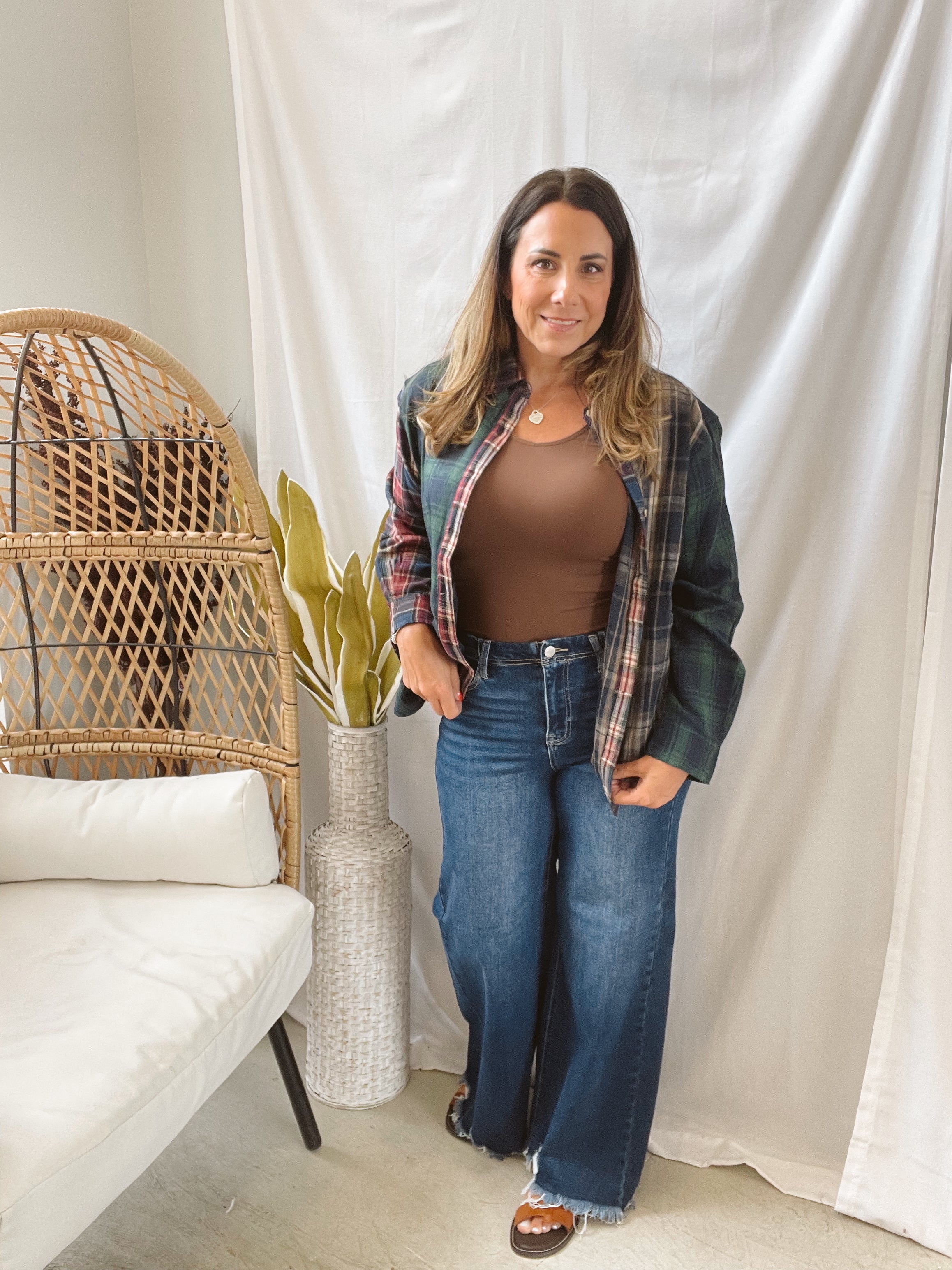Navy Mix Plaid Flannel Top-Long Sleeve Tops-hem and thread-The Silo Boutique, Women's Fashion Boutique Located in Warren and Grand Forks North Dakota