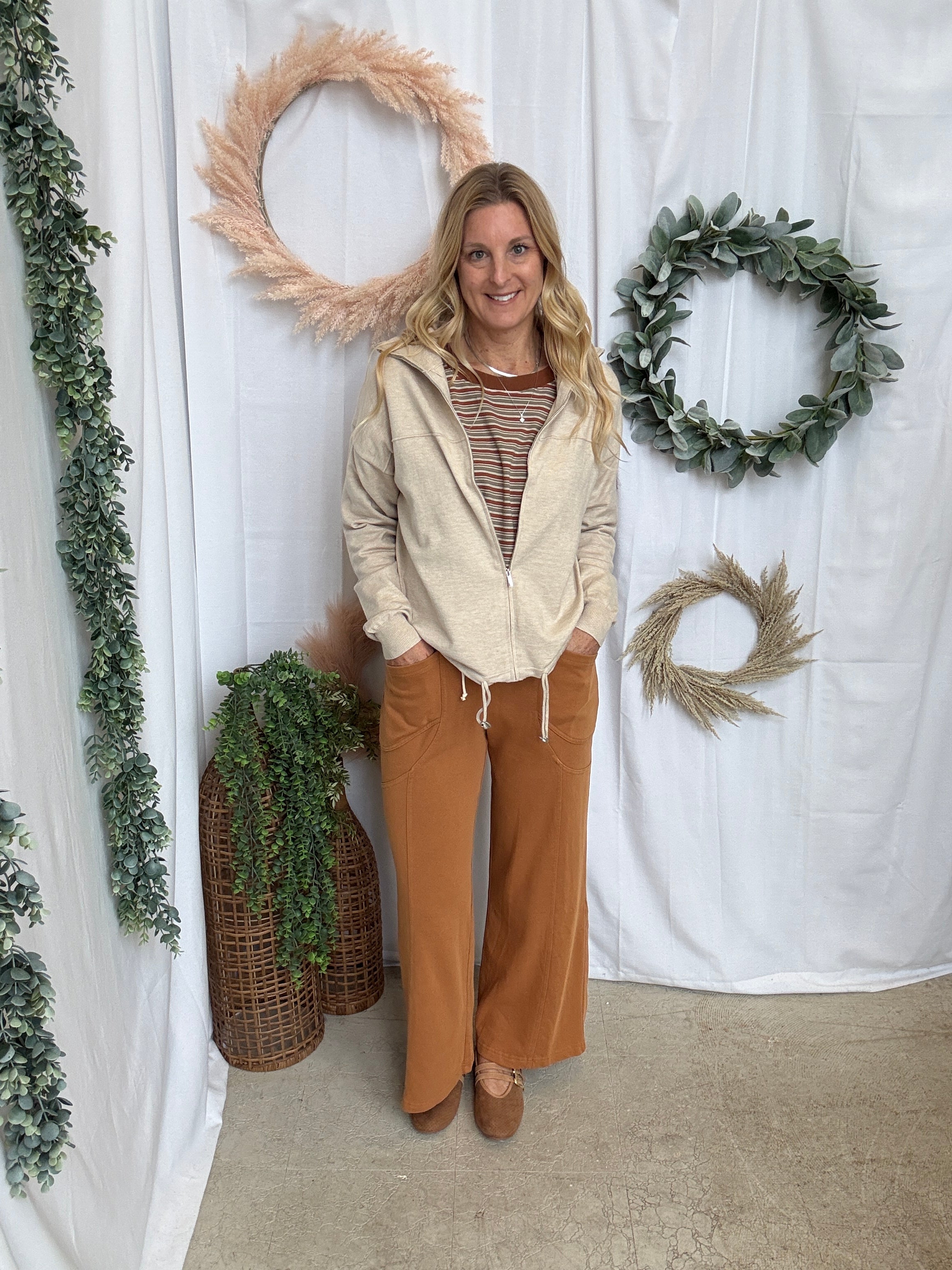 Larissa Zip Up Cardigan-Oatmeal-Cardigans-staccato-The Silo Boutique, Women's Fashion Boutique Located in Warren and Grand Forks North Dakota