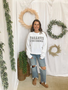 Tailgates and Touchdown Sweatshirt-White-Sweatshirts-weekender-The Silo Boutique, Women's Fashion Boutique Located in Warren and Grand Forks North Dakota